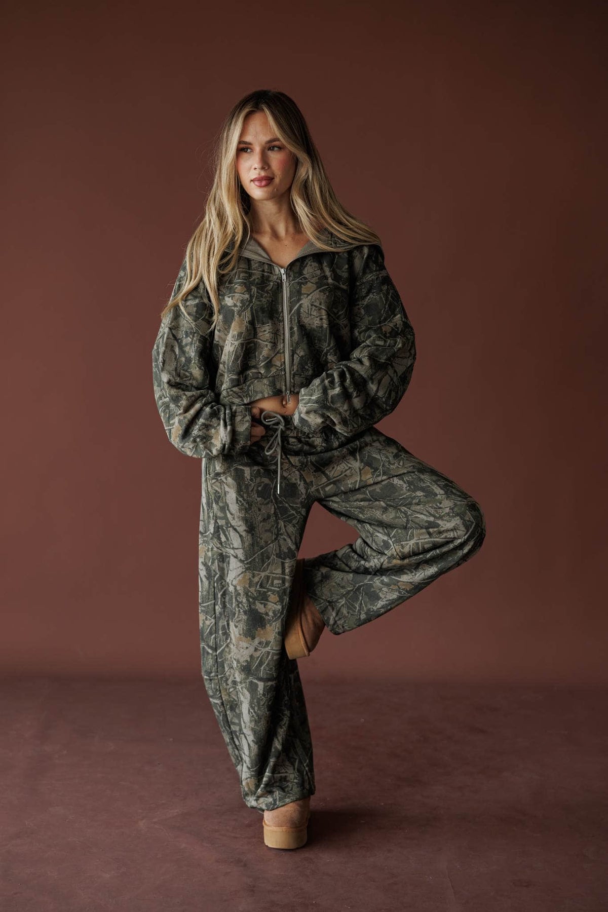 Olive camo cropped zip up jacket