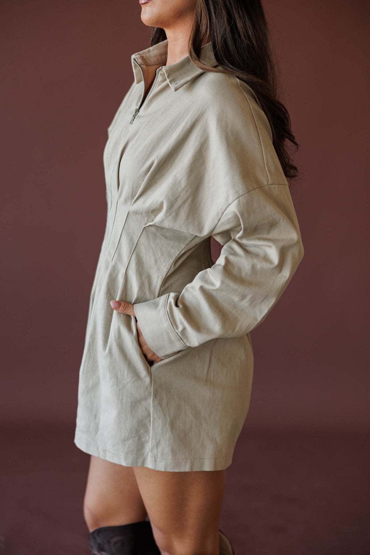 Cream corduroy shirt romper