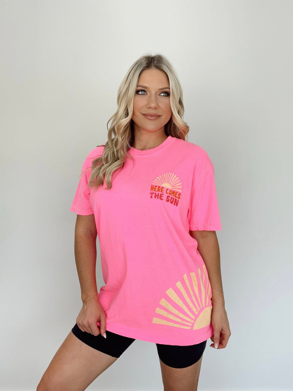IS1686-OS-1 neon pink here comes the sun graphic tee Illustrated Society