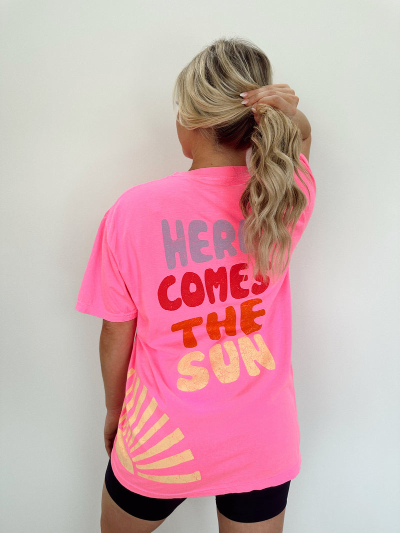 IS1686-OS-1 neon pink here comes the sun graphic tee Illustrated Society
