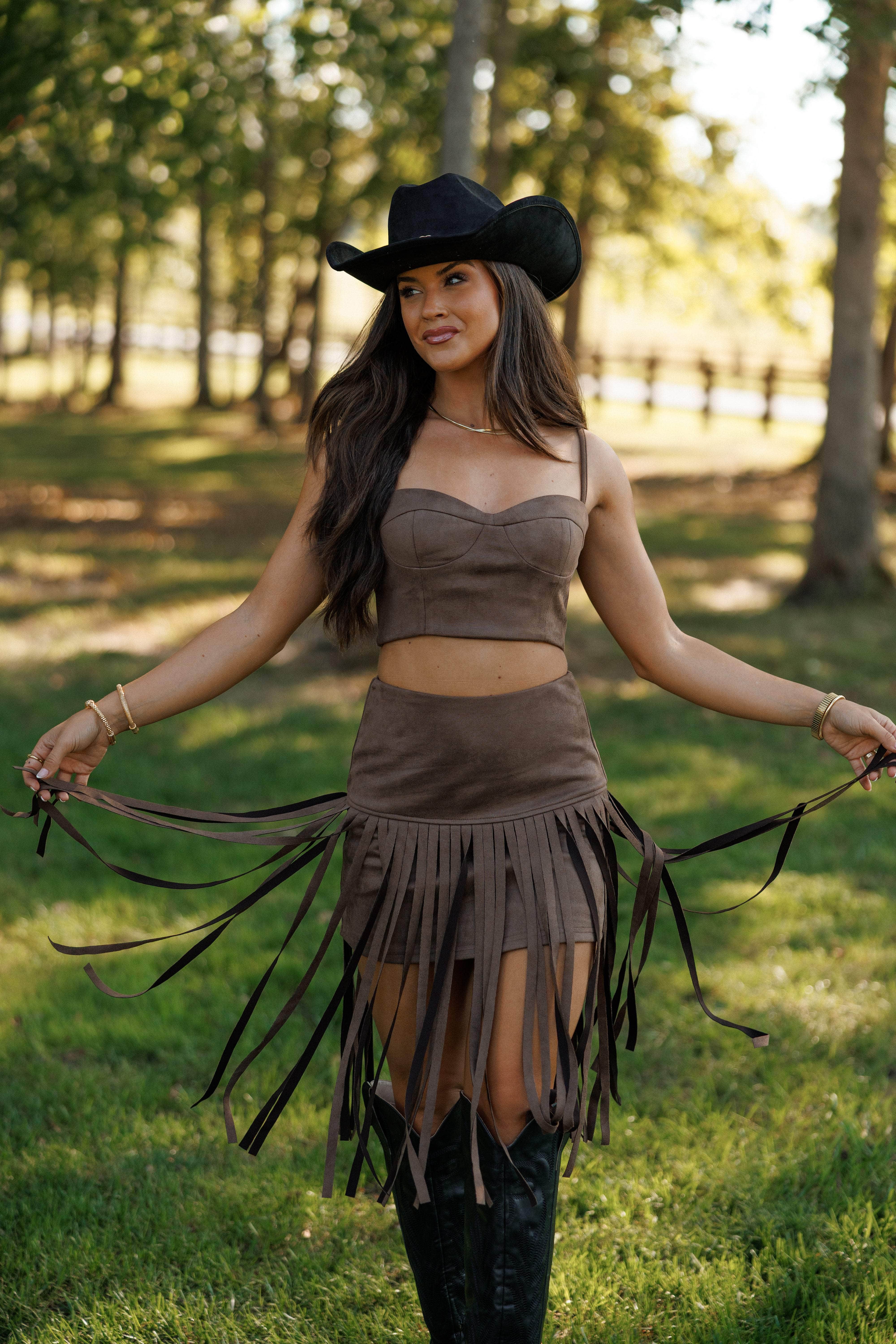 Brown Suede Bustier Top | Flirty Women's Tank Tops | Lane 201