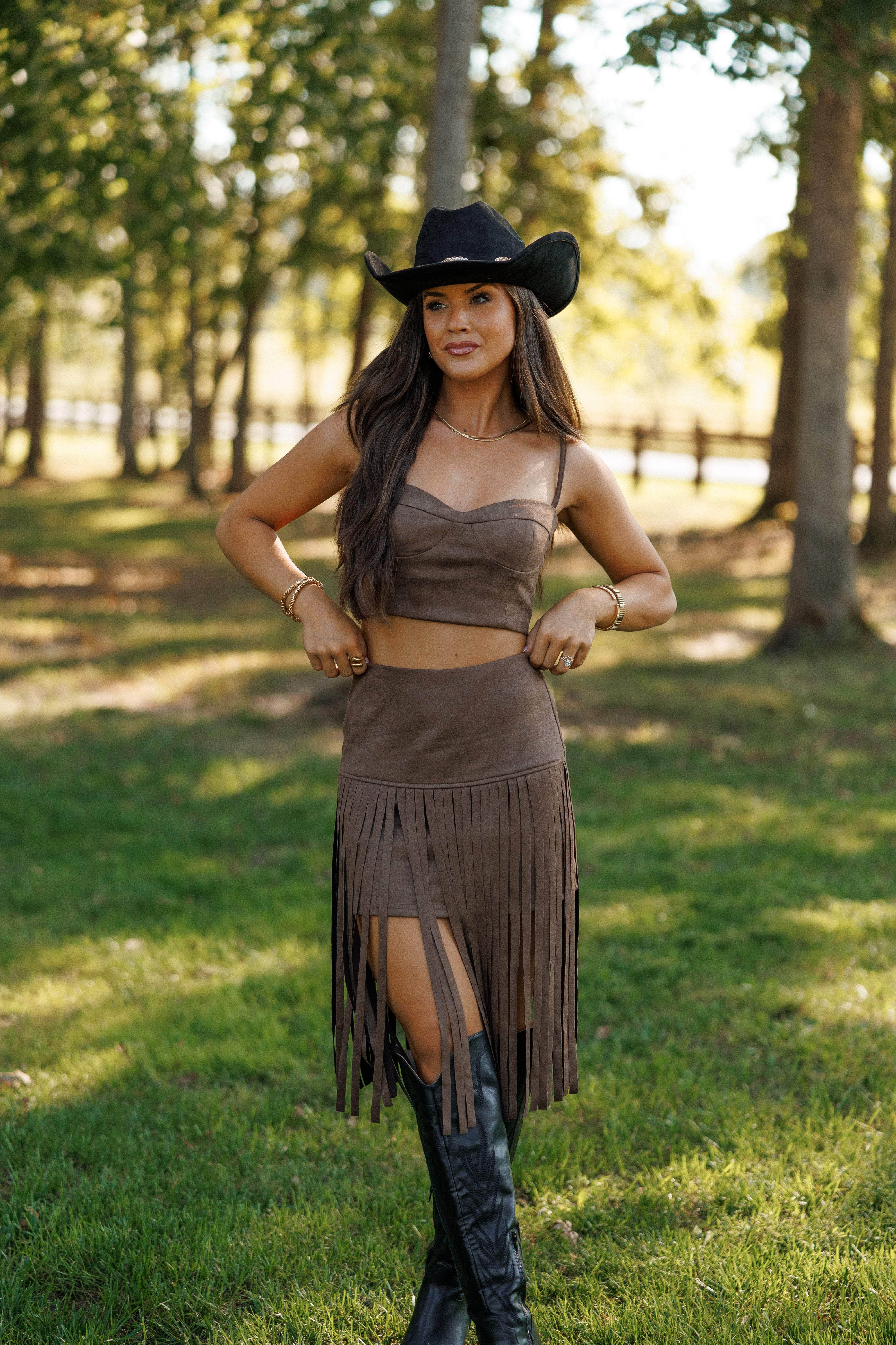 Brown Suede Bustier Top | Flirty Women's Tank Tops | Lane 201