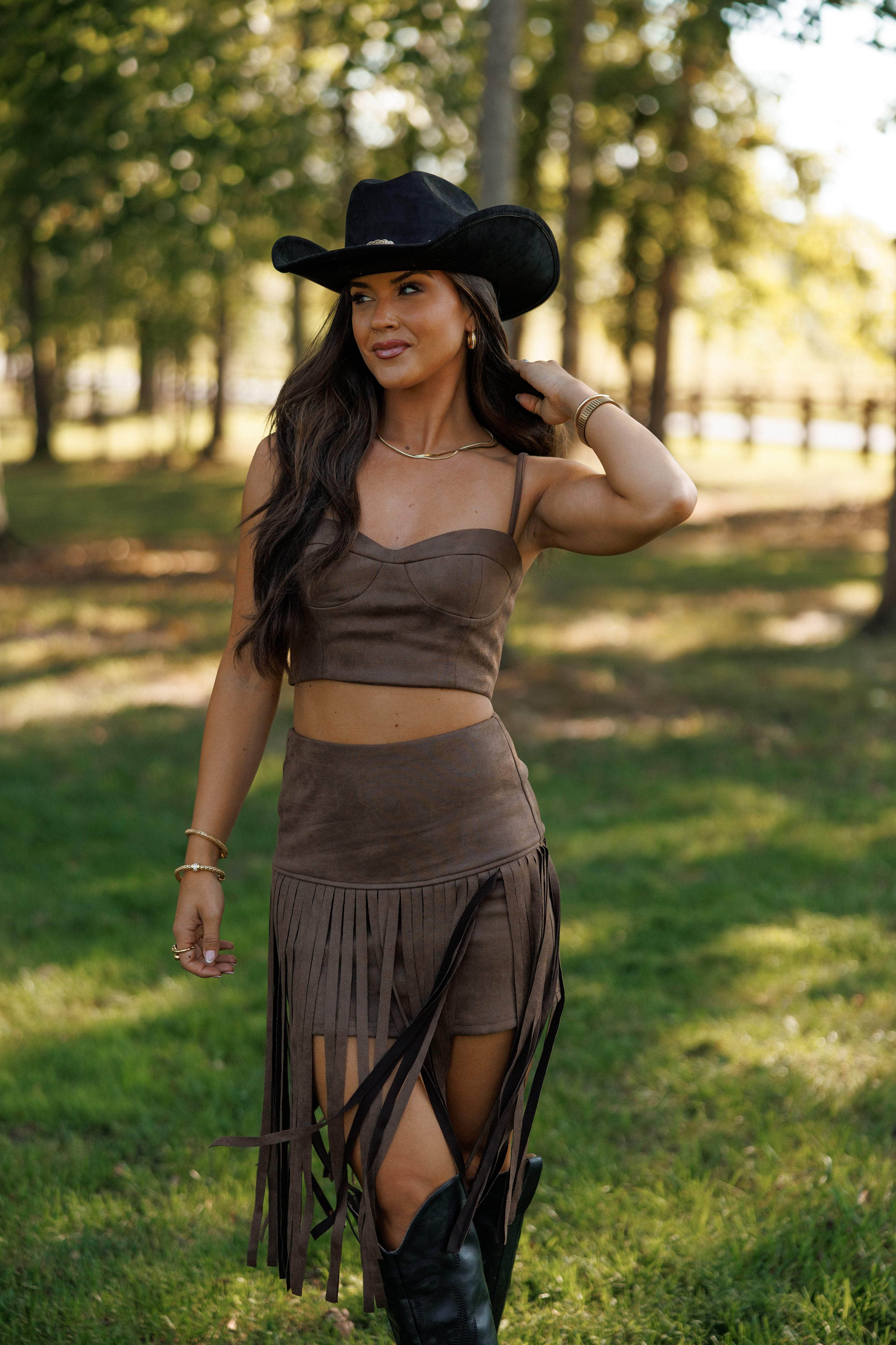 Brown Suede Bustier Top | Flirty Women's Tank Tops | Lane 201