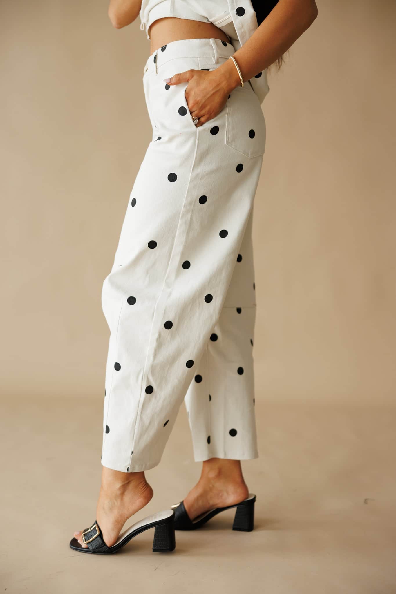 Ivory Polka Dot Barrel Pants