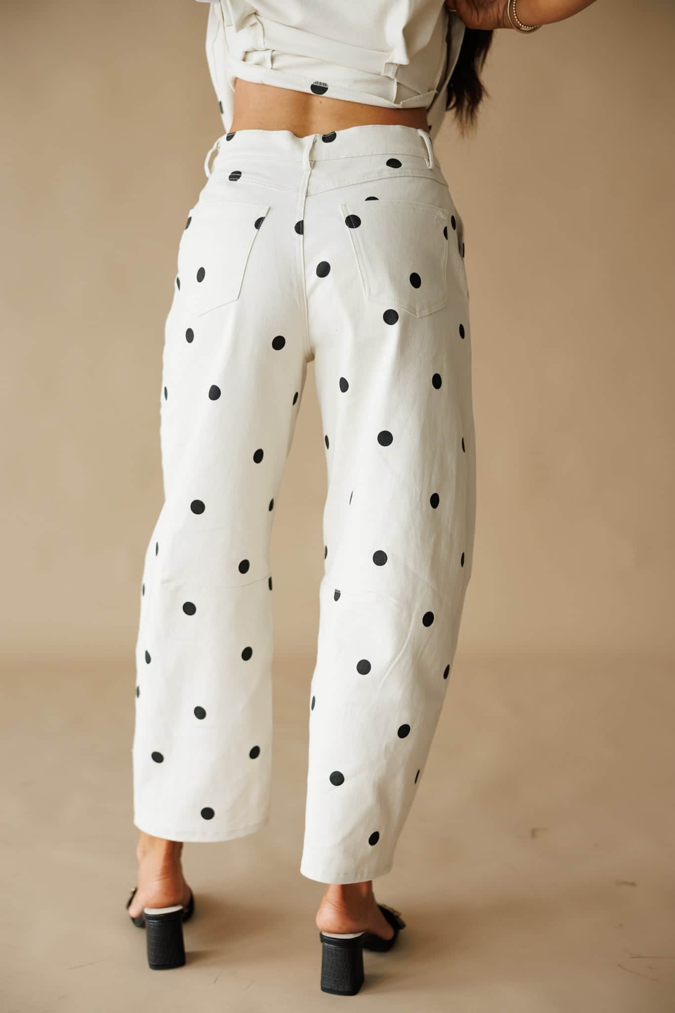 Ivory Polka Dot Barrel Pants