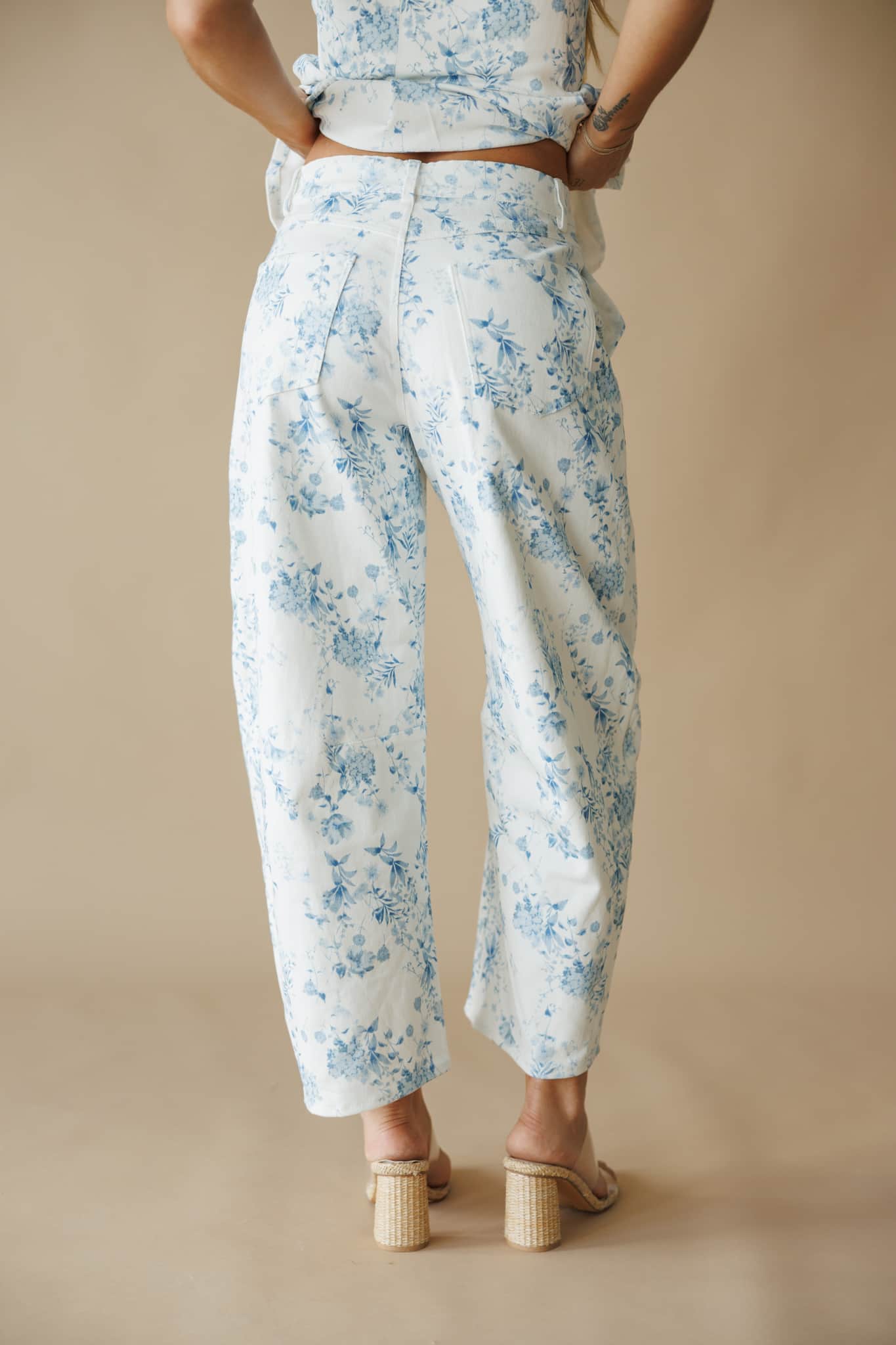 White Floral Barrel Pants