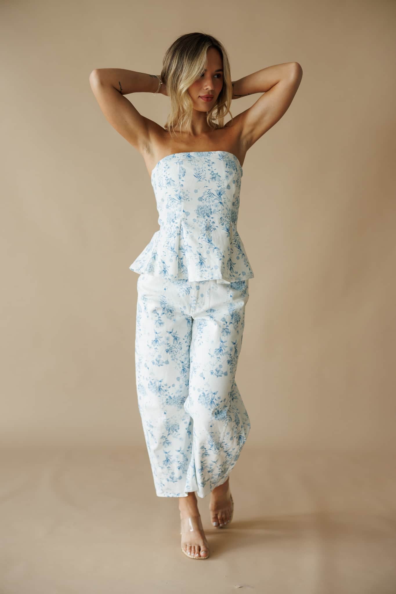 White Floral Barrel Pants