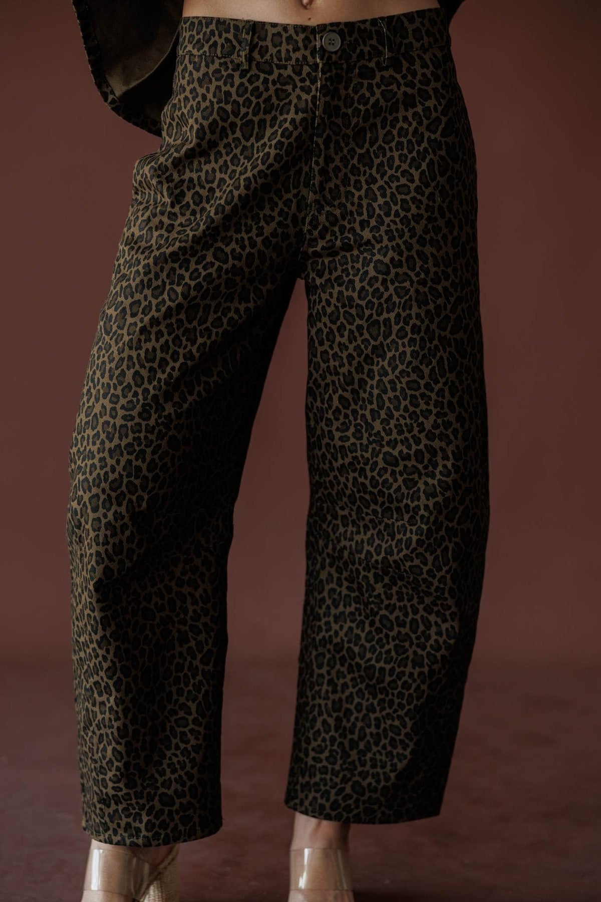 Leopard print pants, front view
