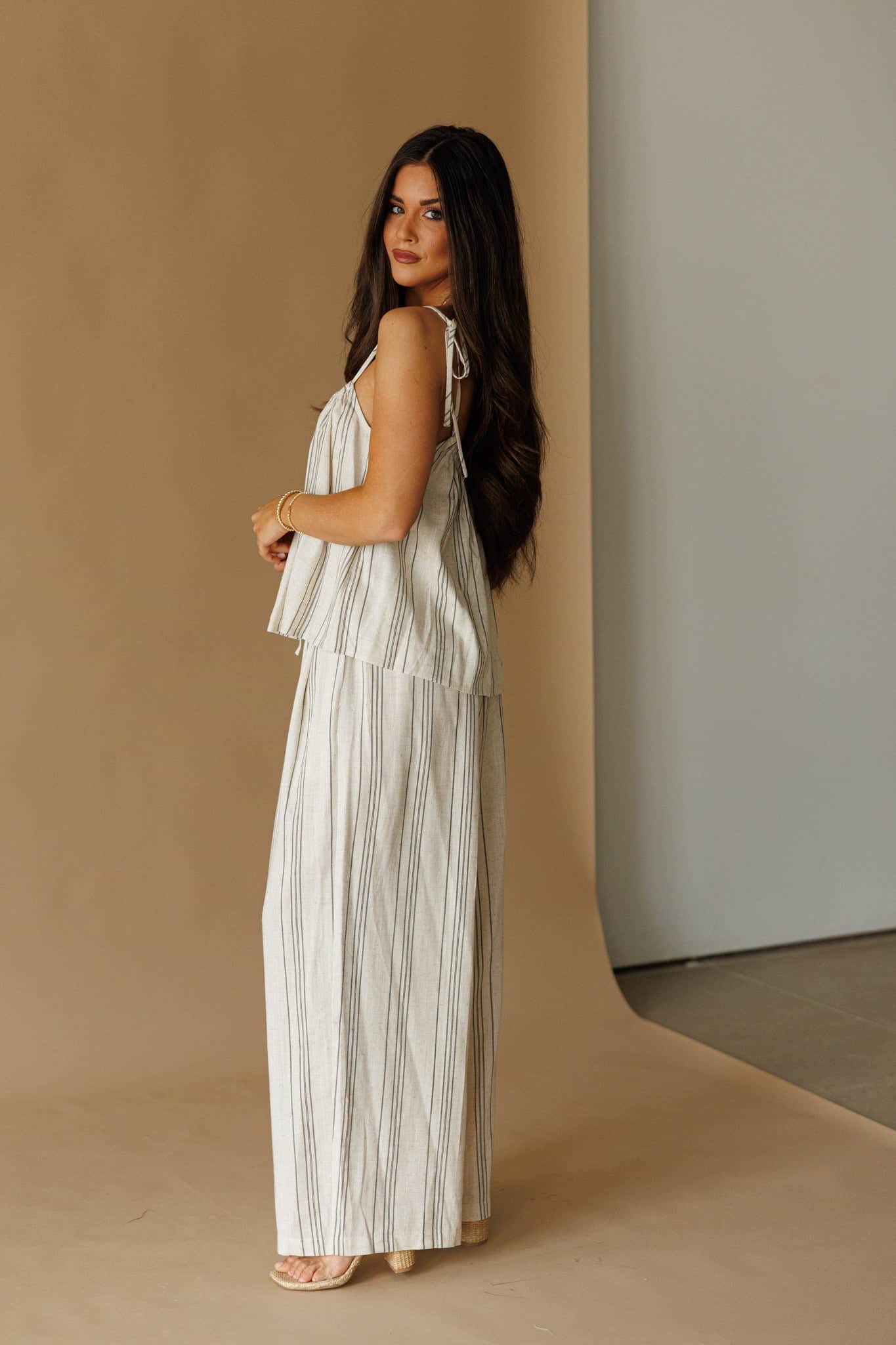 Linen Striped Pants | Women's Neutral Wide Leg Pants | Lane 201