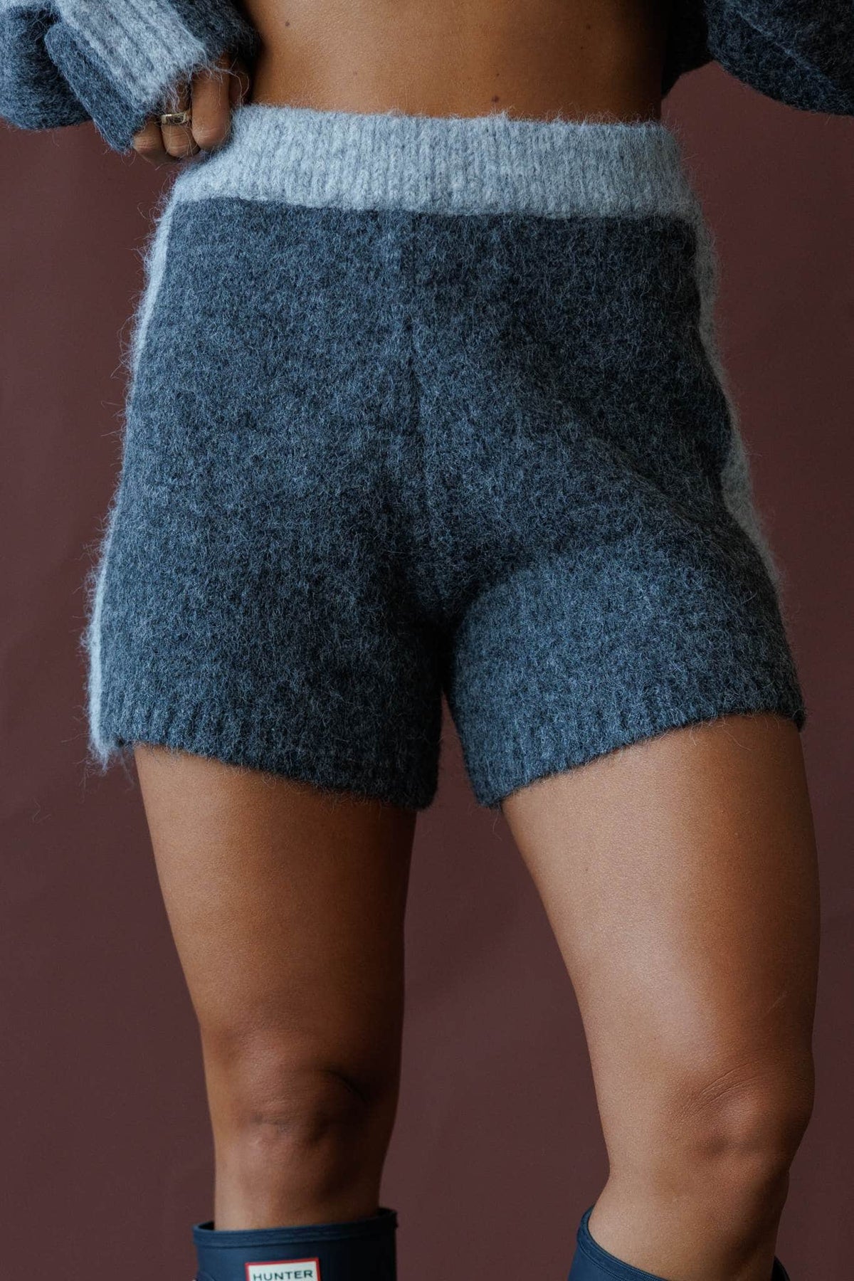 Knit lounge shorts, front view