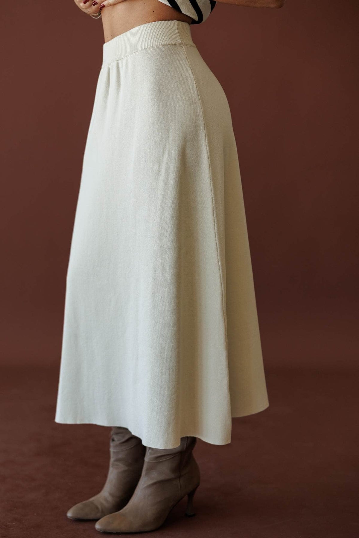 Collins Knit Maxi Skirt, in cream, back view of the knit maxi skirt
