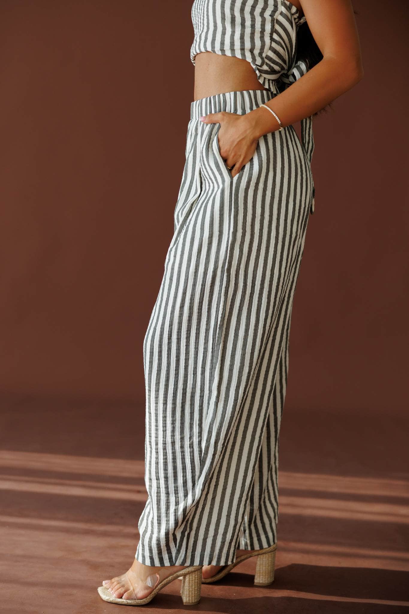 Social Calendar Striped Barrel Pants