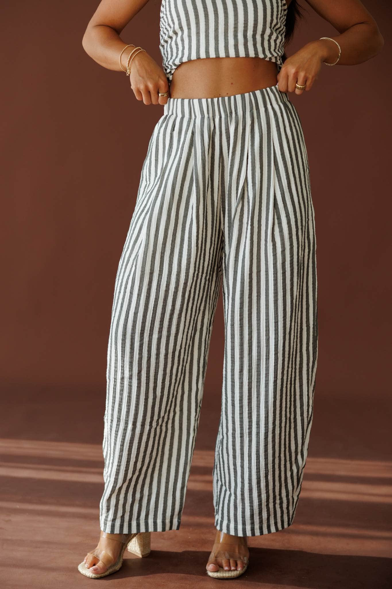 Social Calendar Striped Barrel Pants