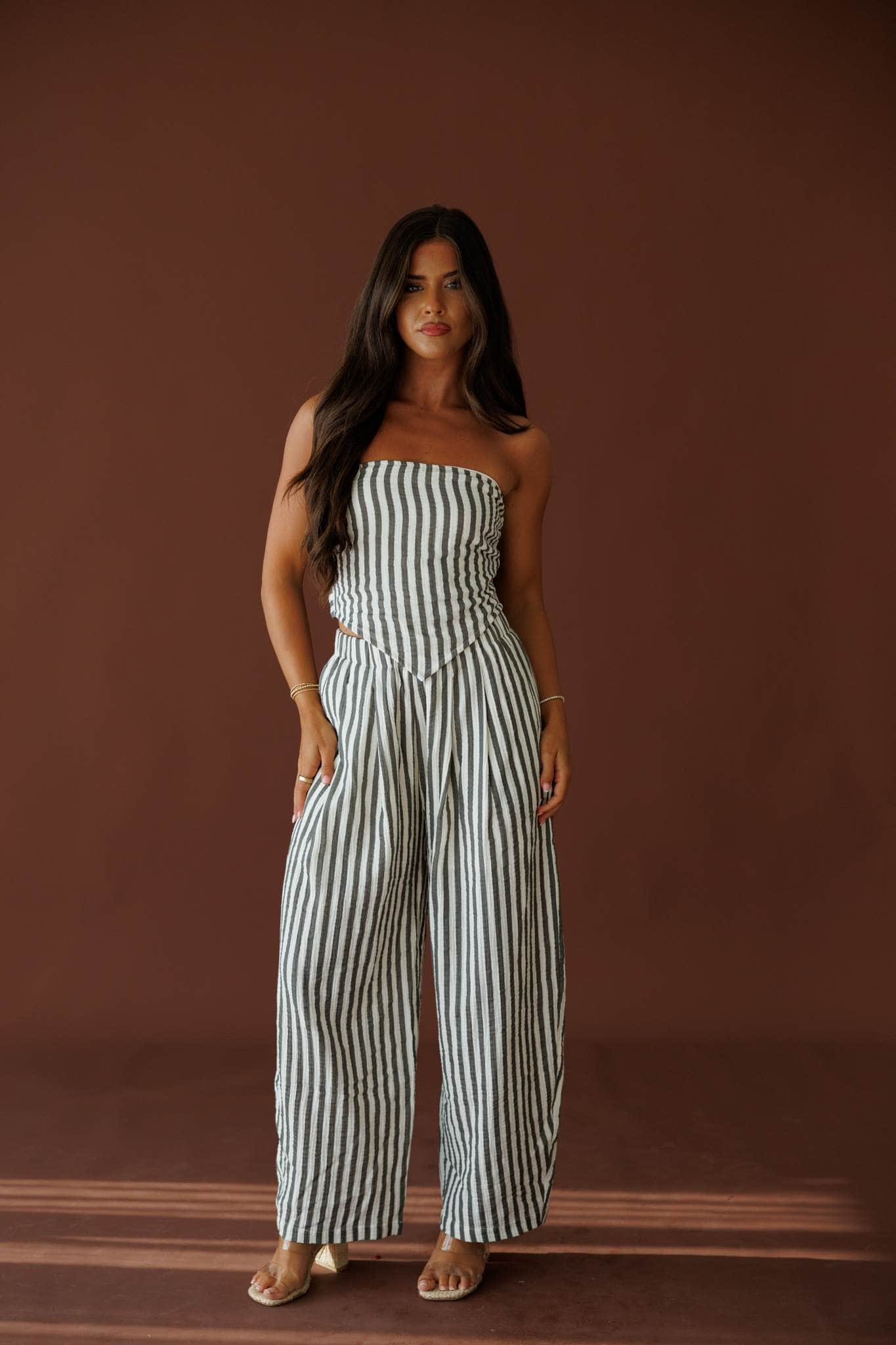 Social Calendar Striped Barrel Pants