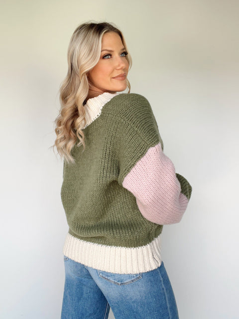 Color block hotsell v neck sweater