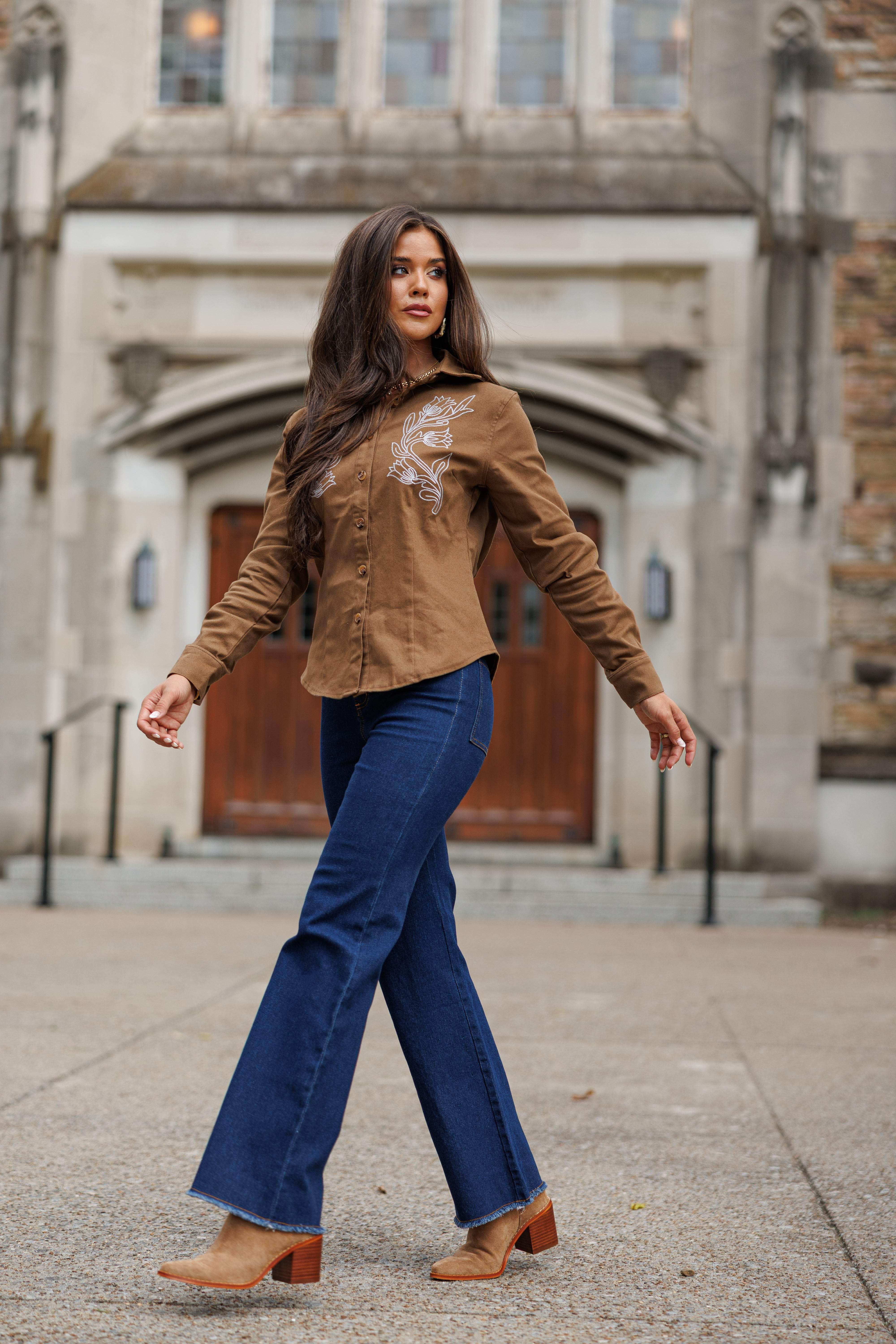 Brown Button Down Western Top