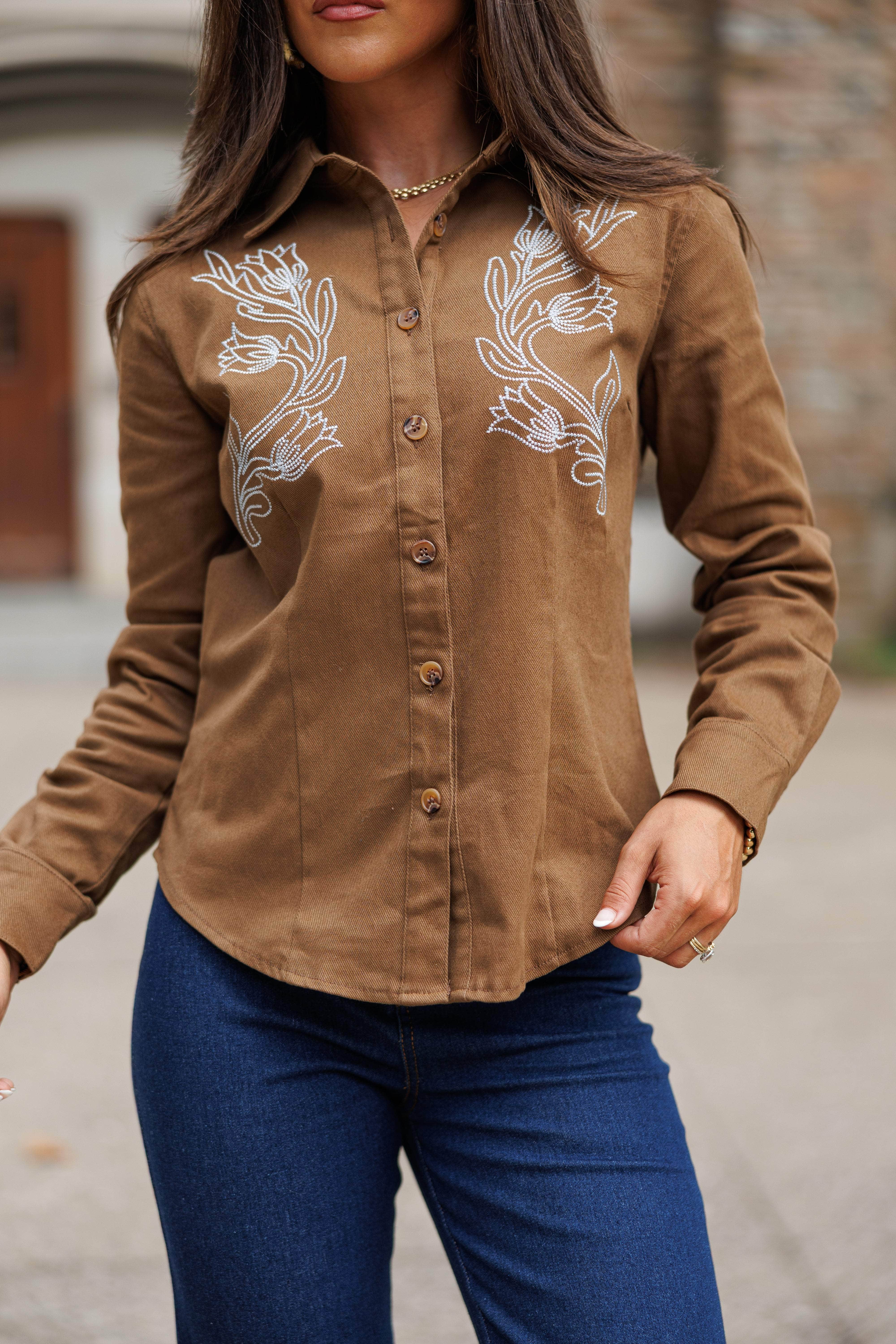Brown Button Down Western Top