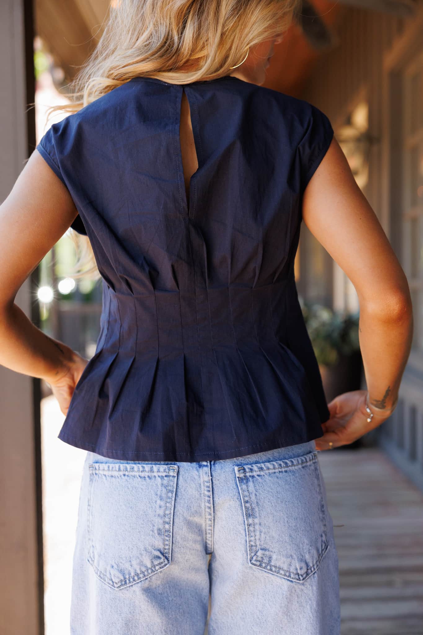 Navy Pleated Top