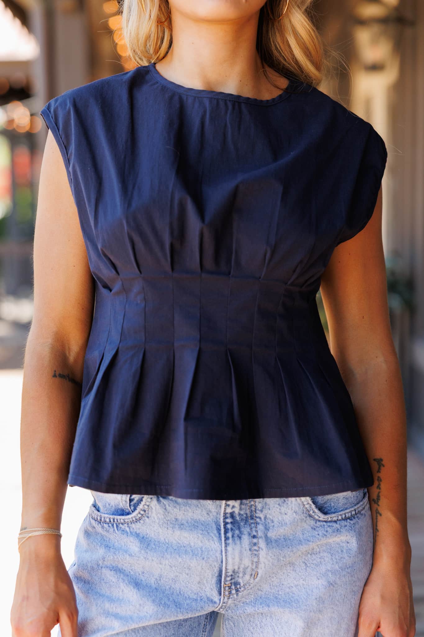 Navy Pleated Top