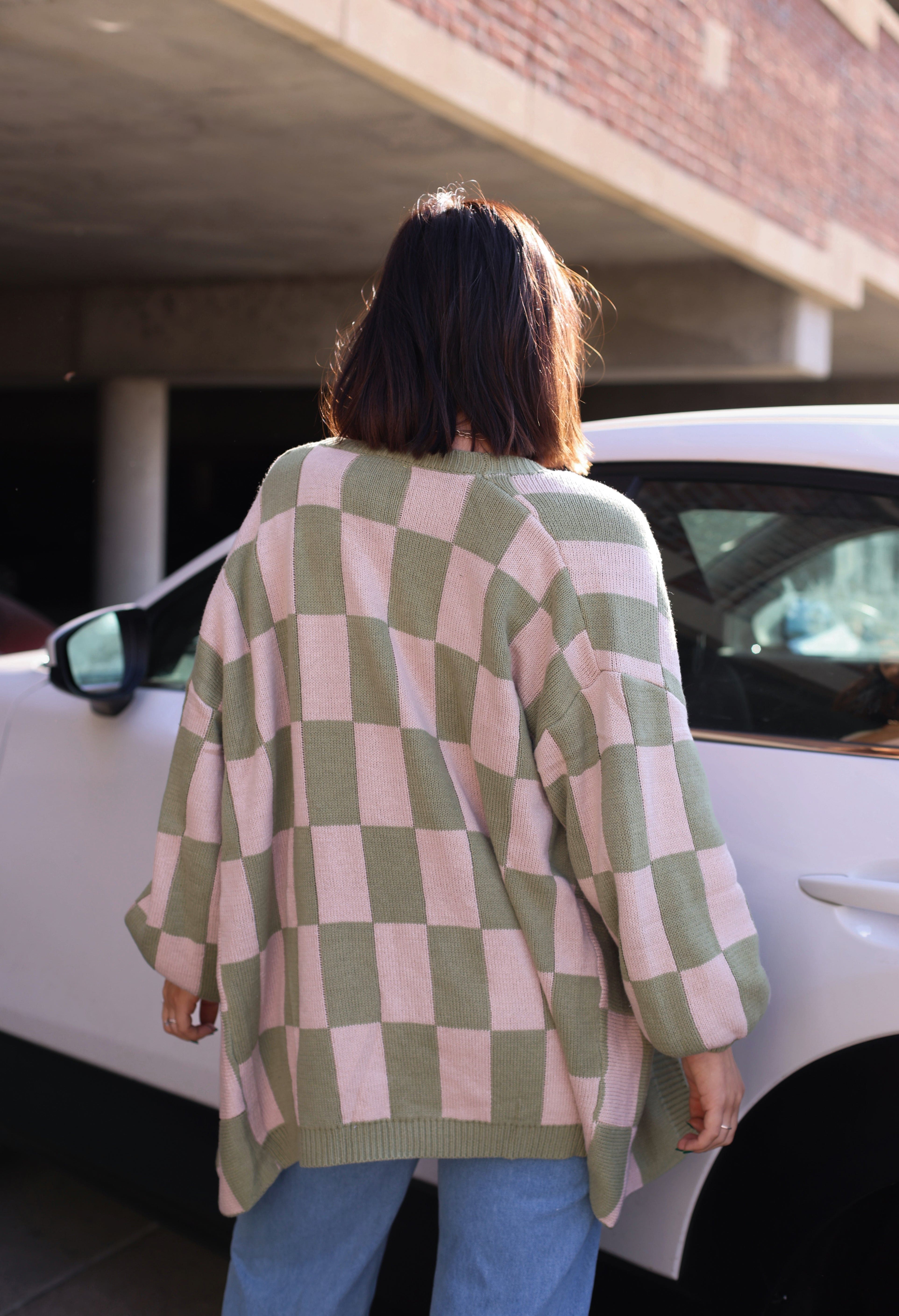 Olive Oversized Patterned Cardigan