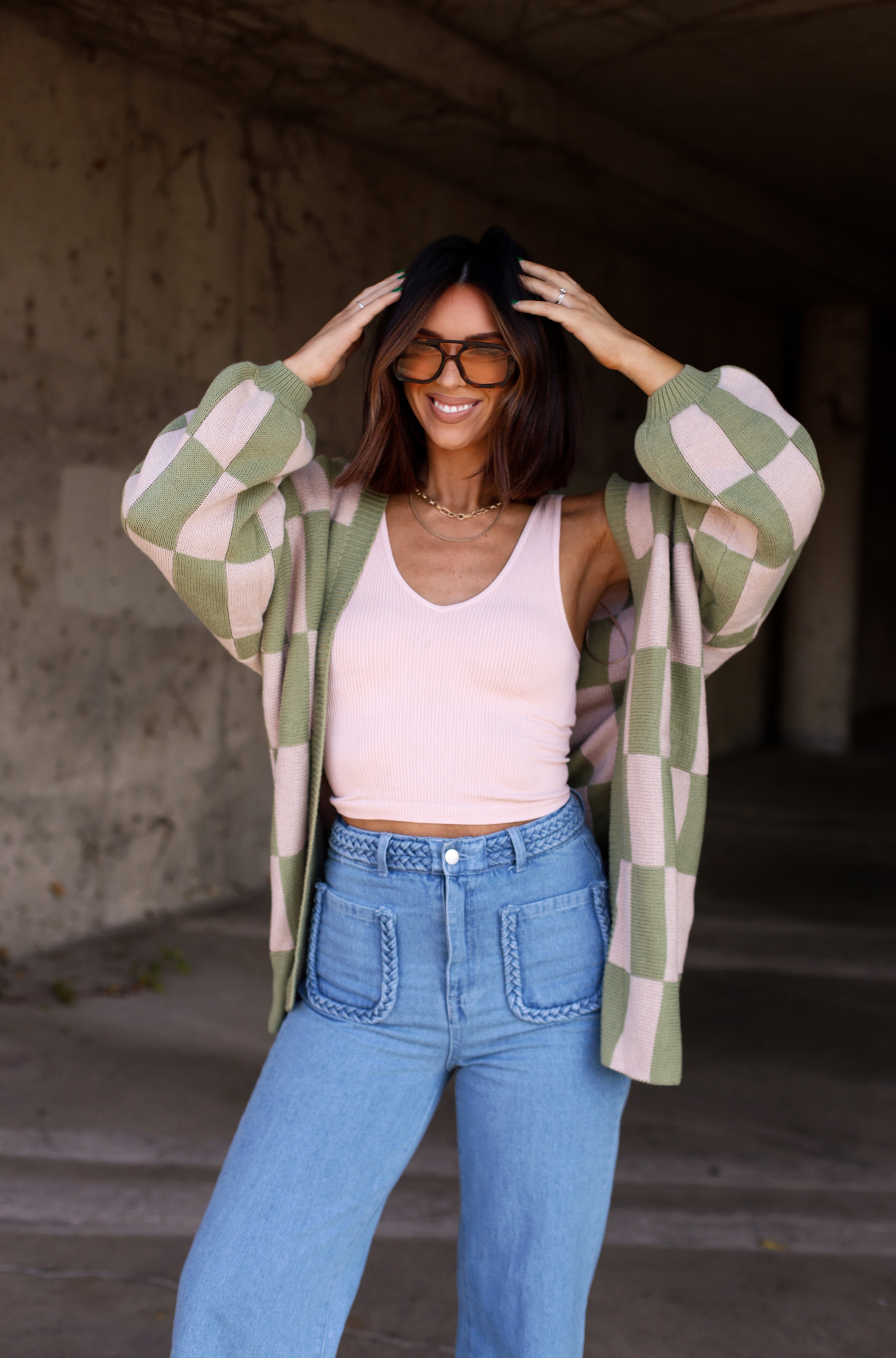 Olive Oversized Patterned Cardigan