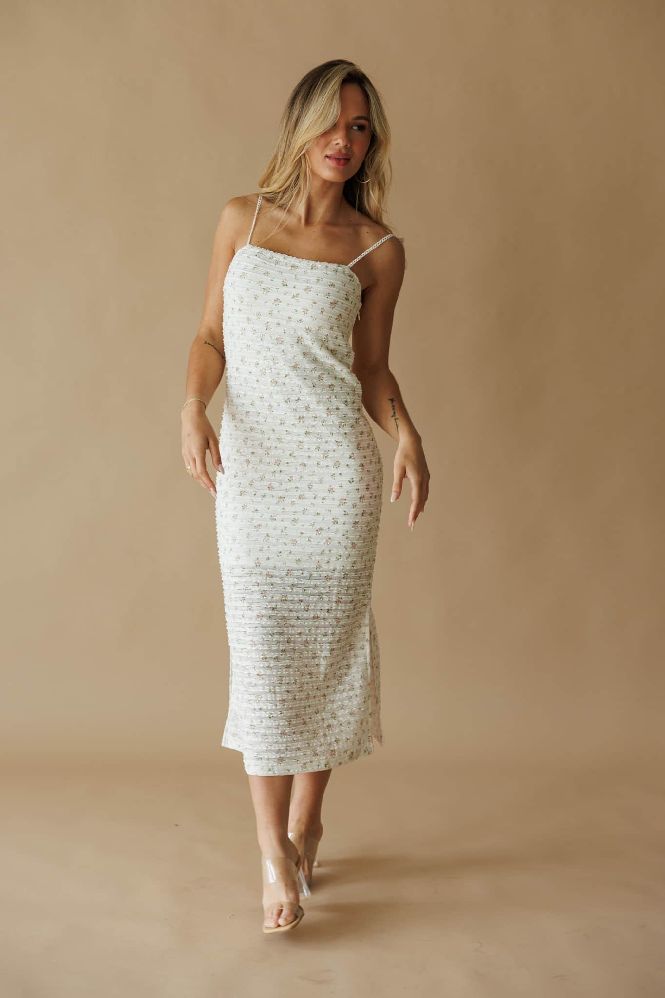Haizel Floral Print Lace Midi Dress