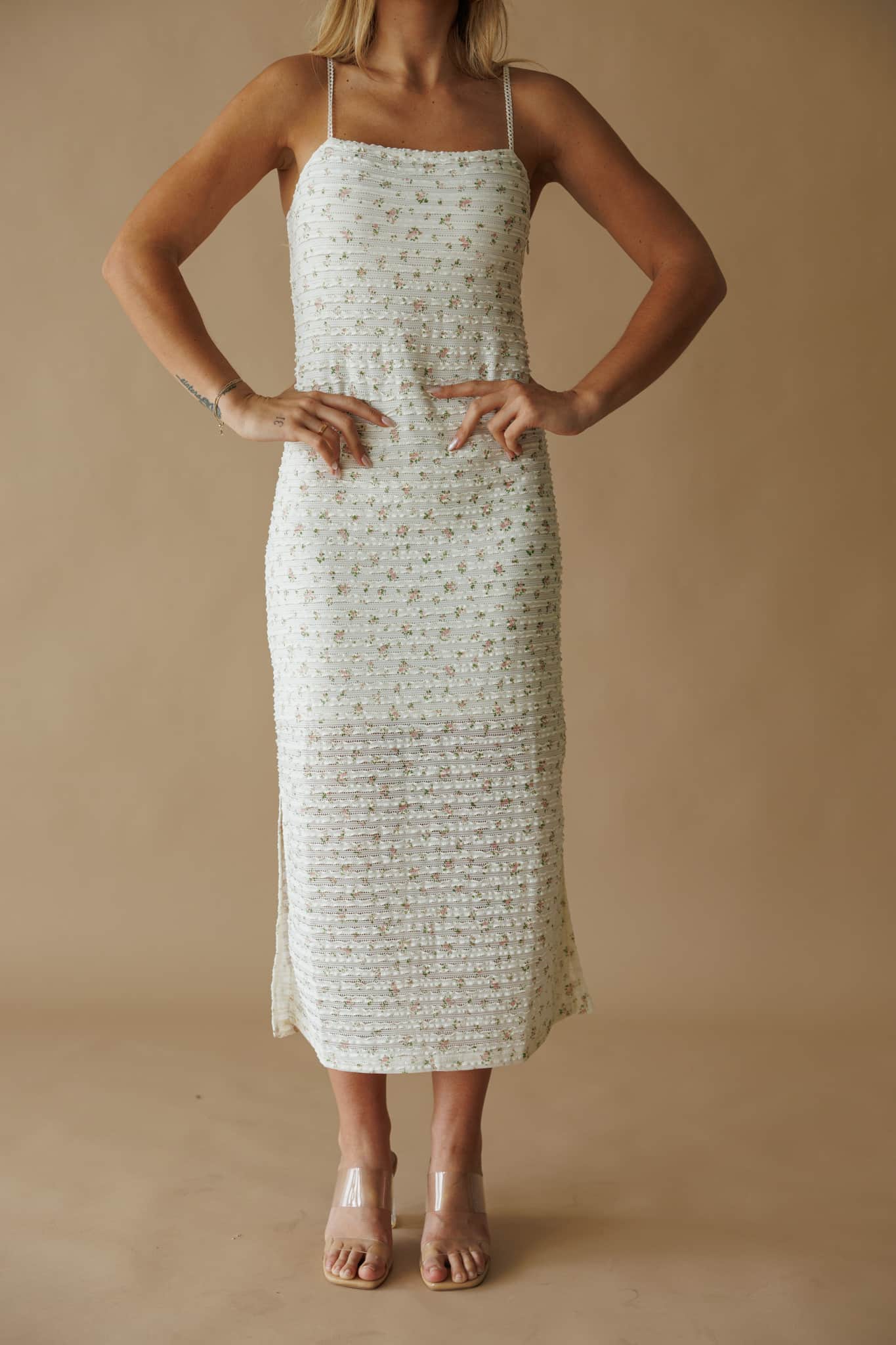 Haizel Floral Print Lace Midi Dress