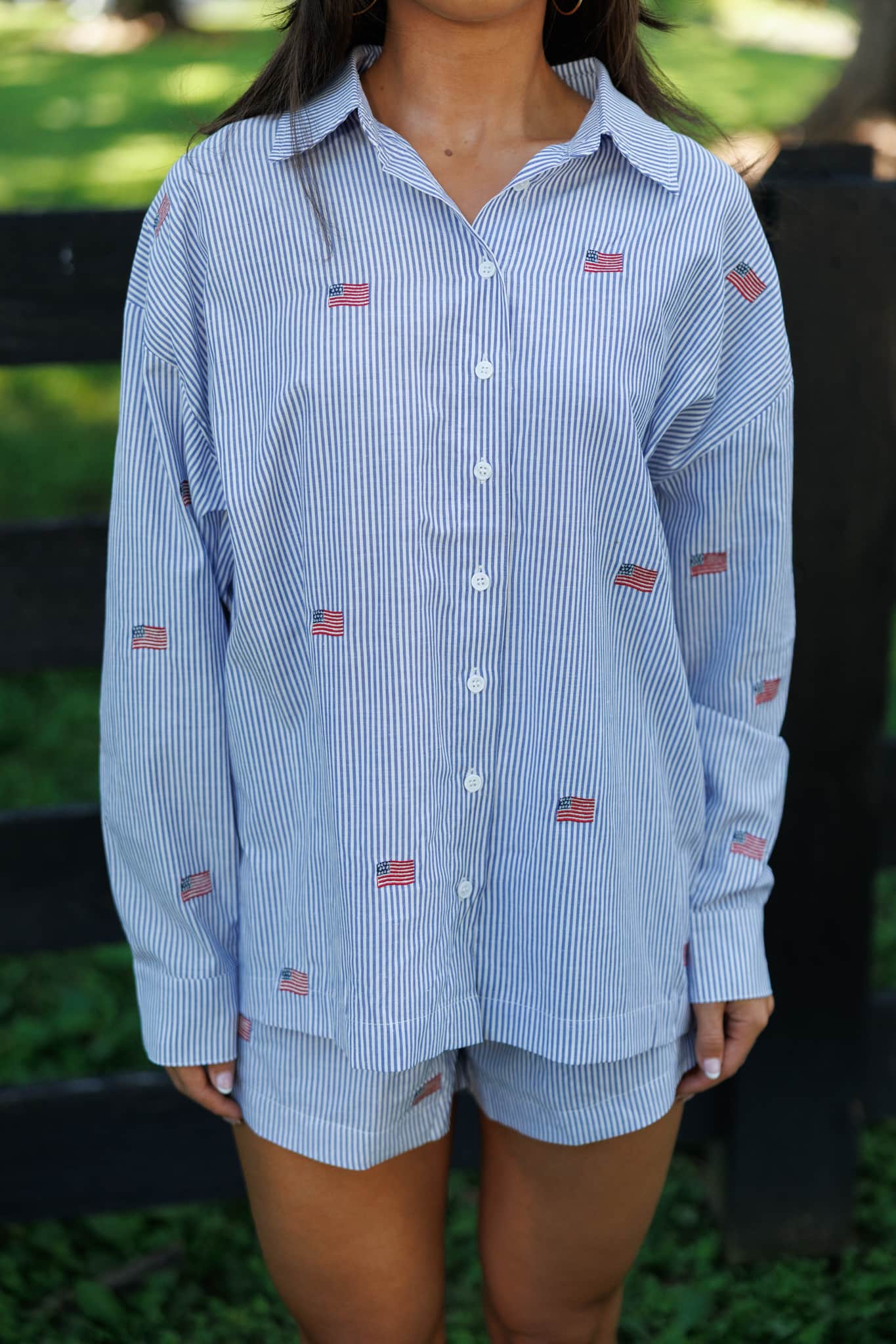 Flag Embroidered Oversized Shirt