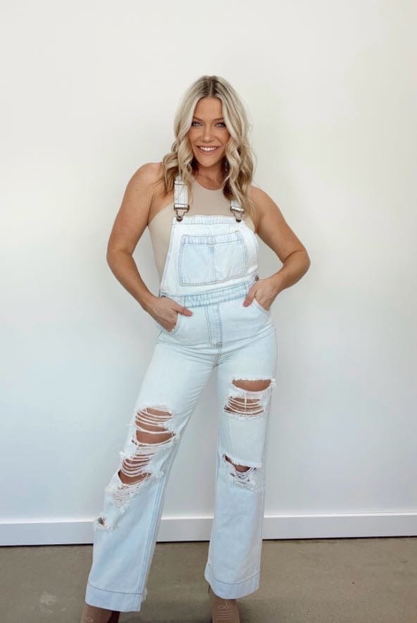 KC6359L light denim wide leg overalls KanCan