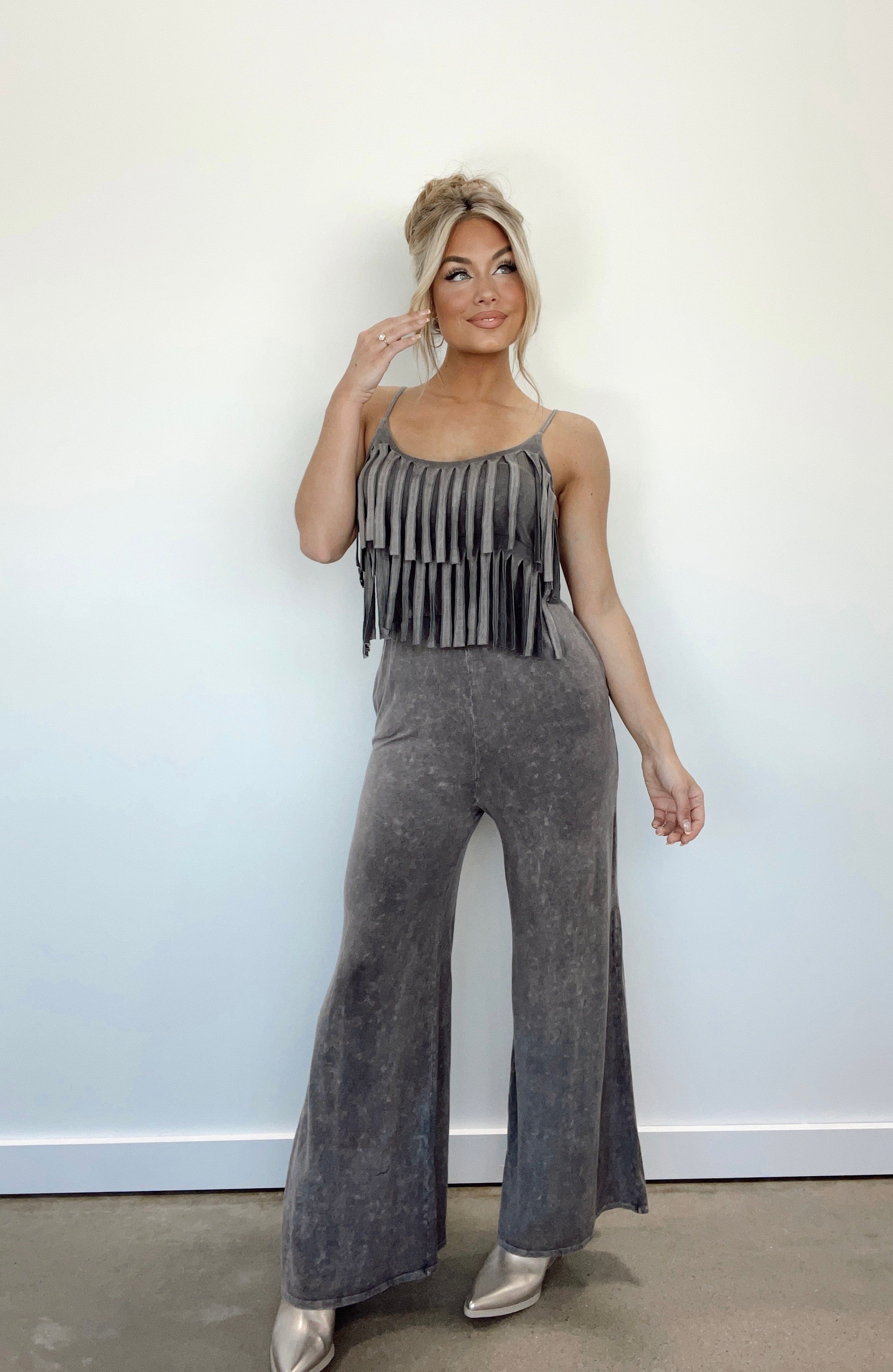 KP83922 grey vintage mineral washed jumpsuit Blue Buttercup