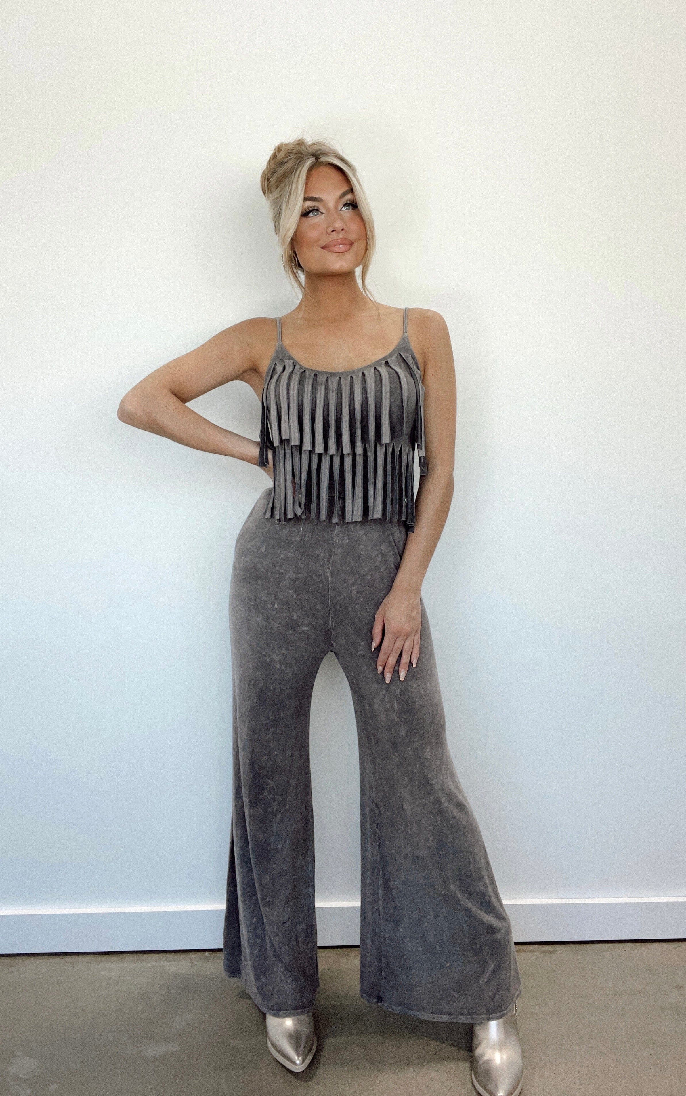 KP83922 grey vintage mineral washed jumpsuit Blue Buttercup