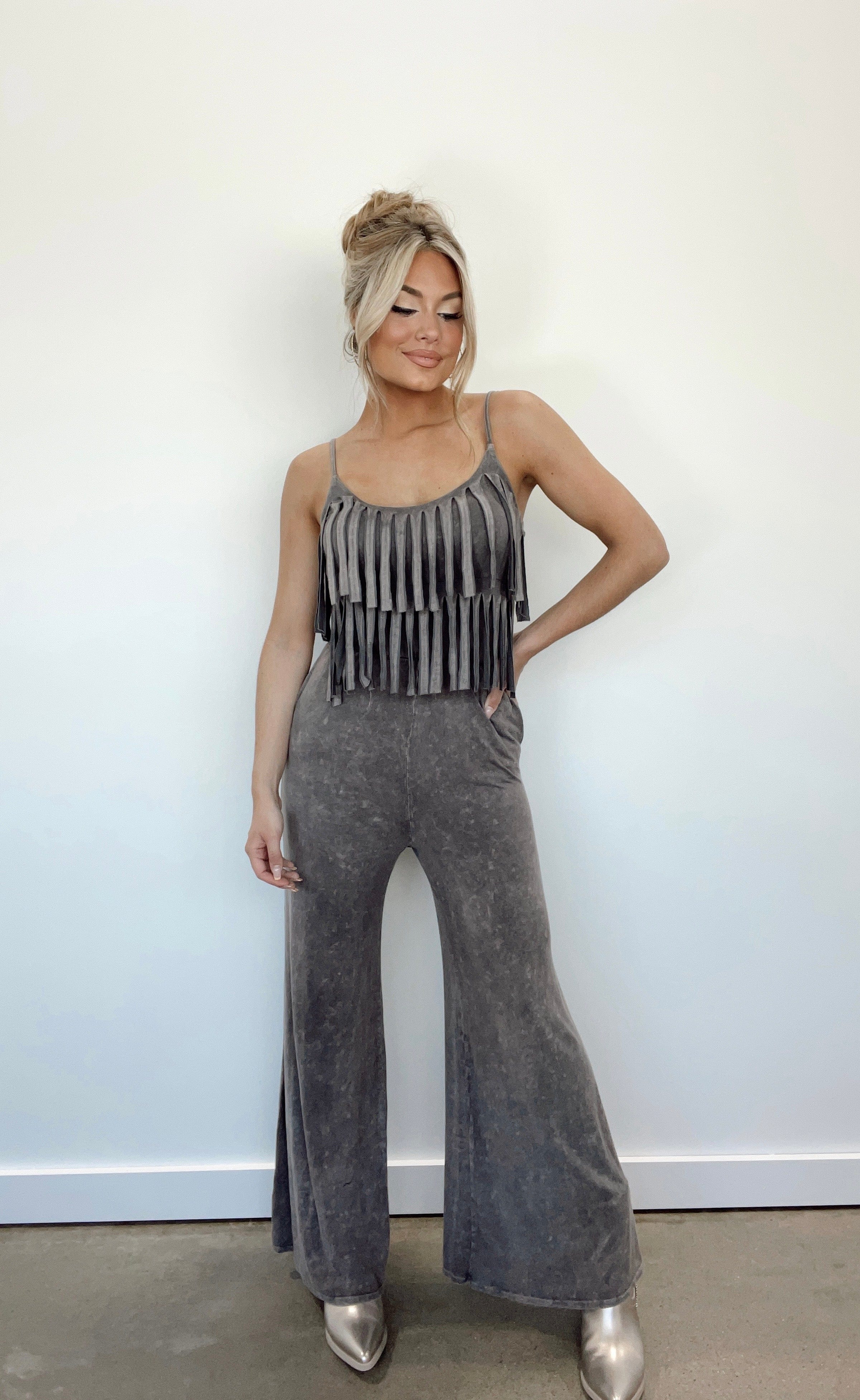 KP83922 grey vintage mineral washed jumpsuit Blue Buttercup