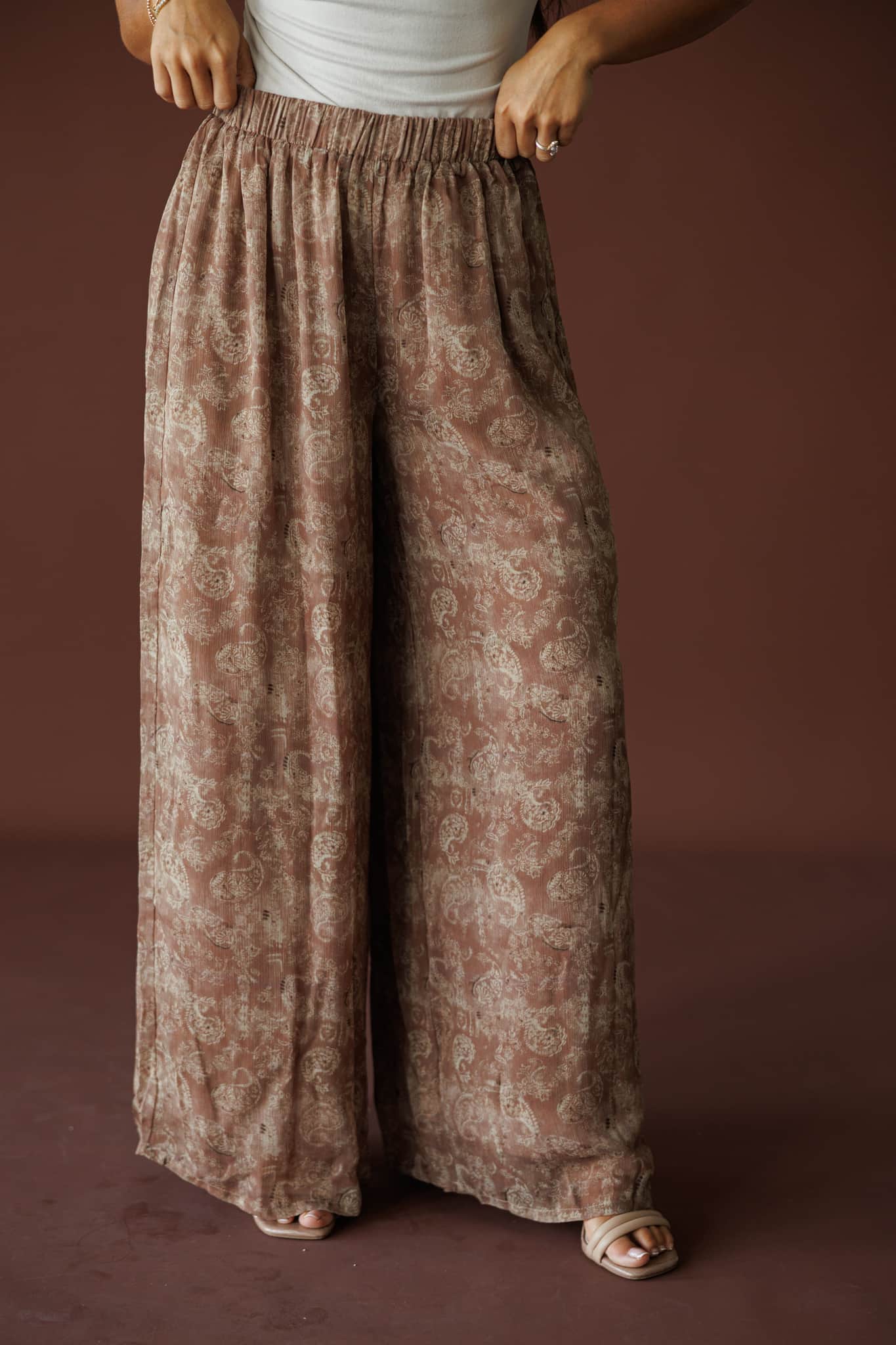 Taupe Paisley Wide Leg Pants