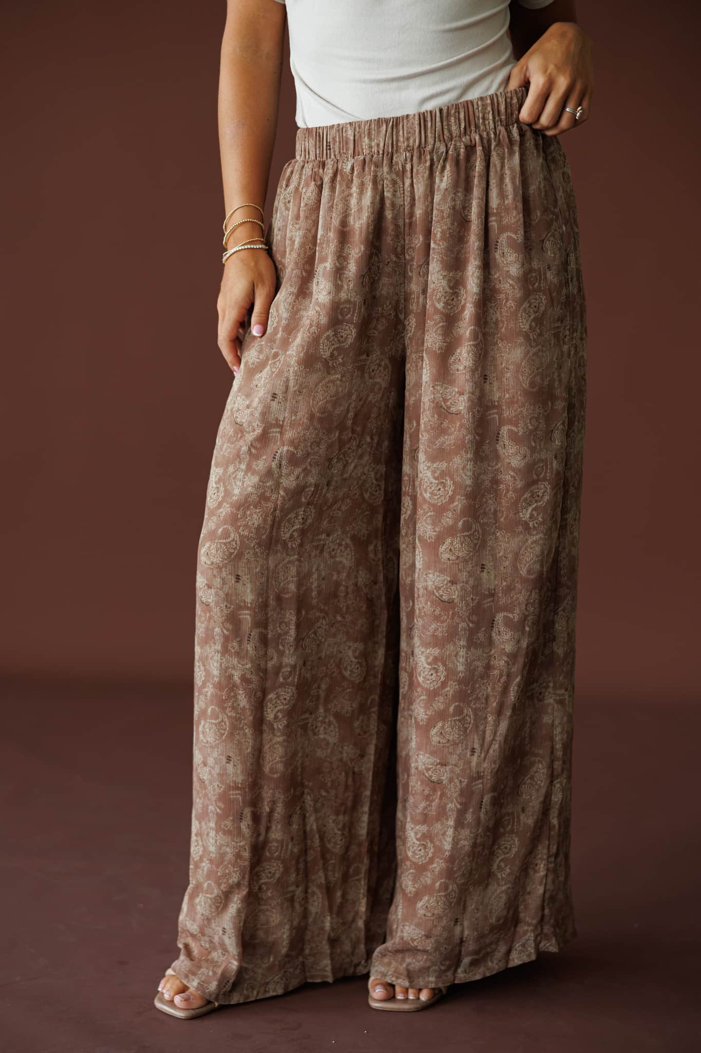 Taupe Paisley Wide Leg Pants
