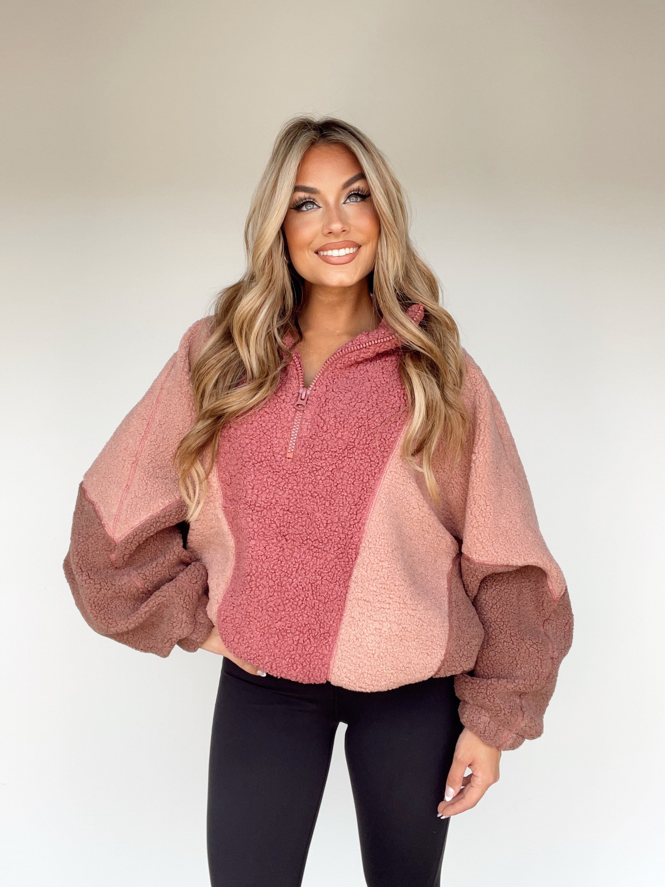 L6679 mauve multi sherpa half zip by together