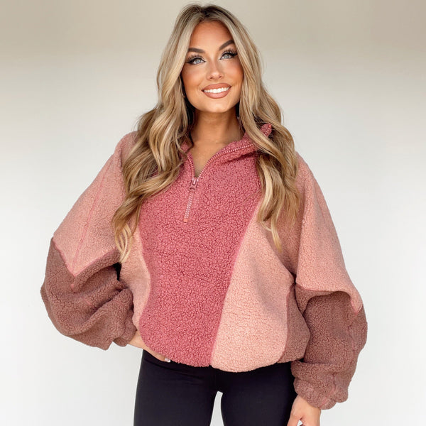 Crop sherpa quarter on sale zip