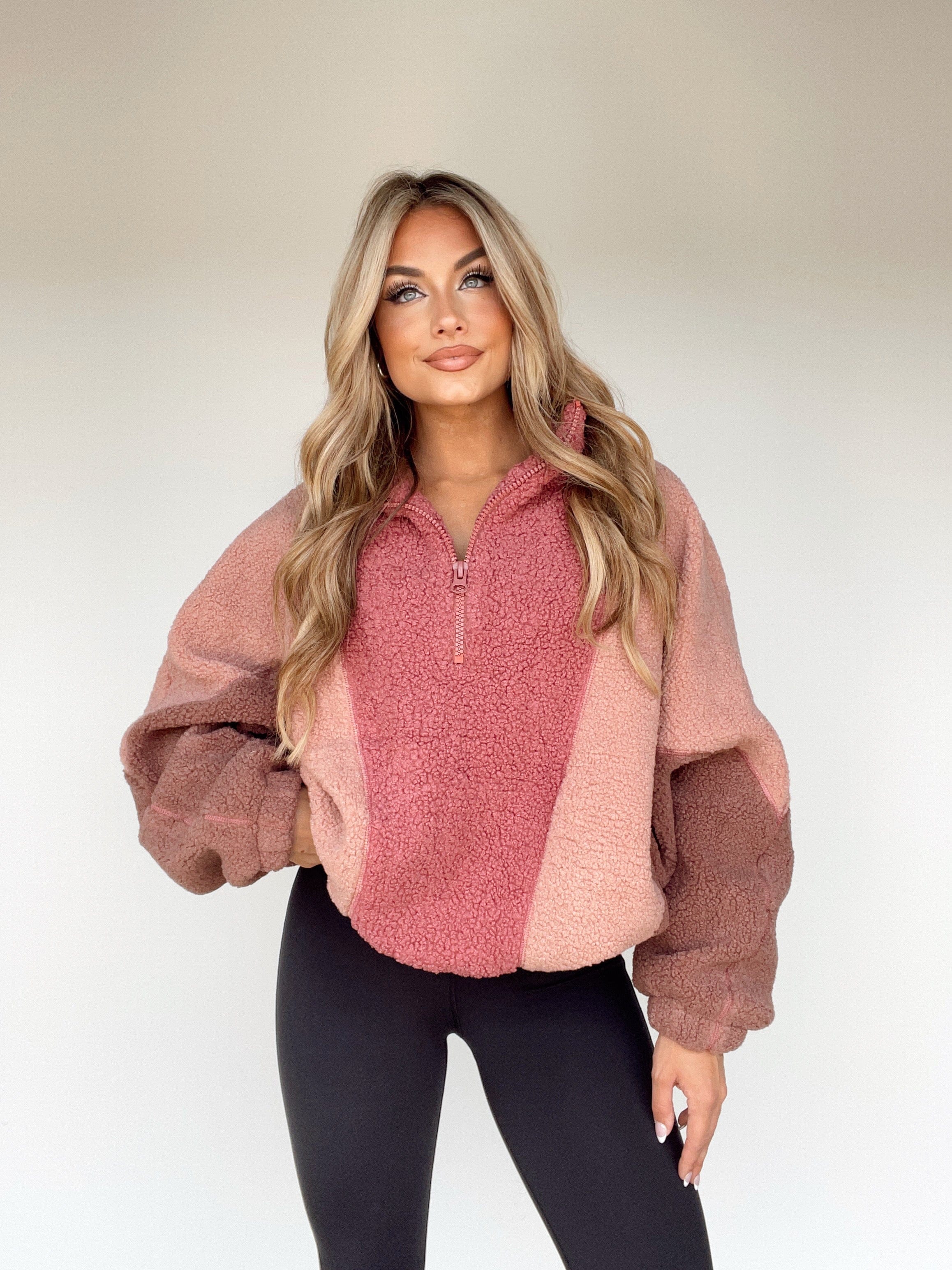 L6679 mauve multi sherpa half zip by together