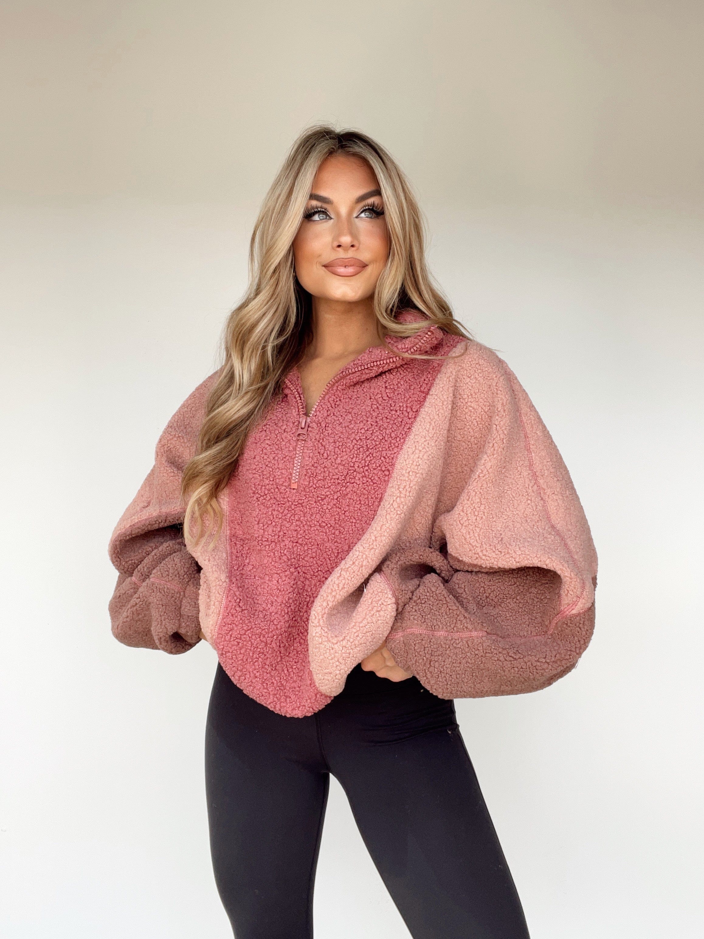 L6679 mauve multi sherpa half zip by together