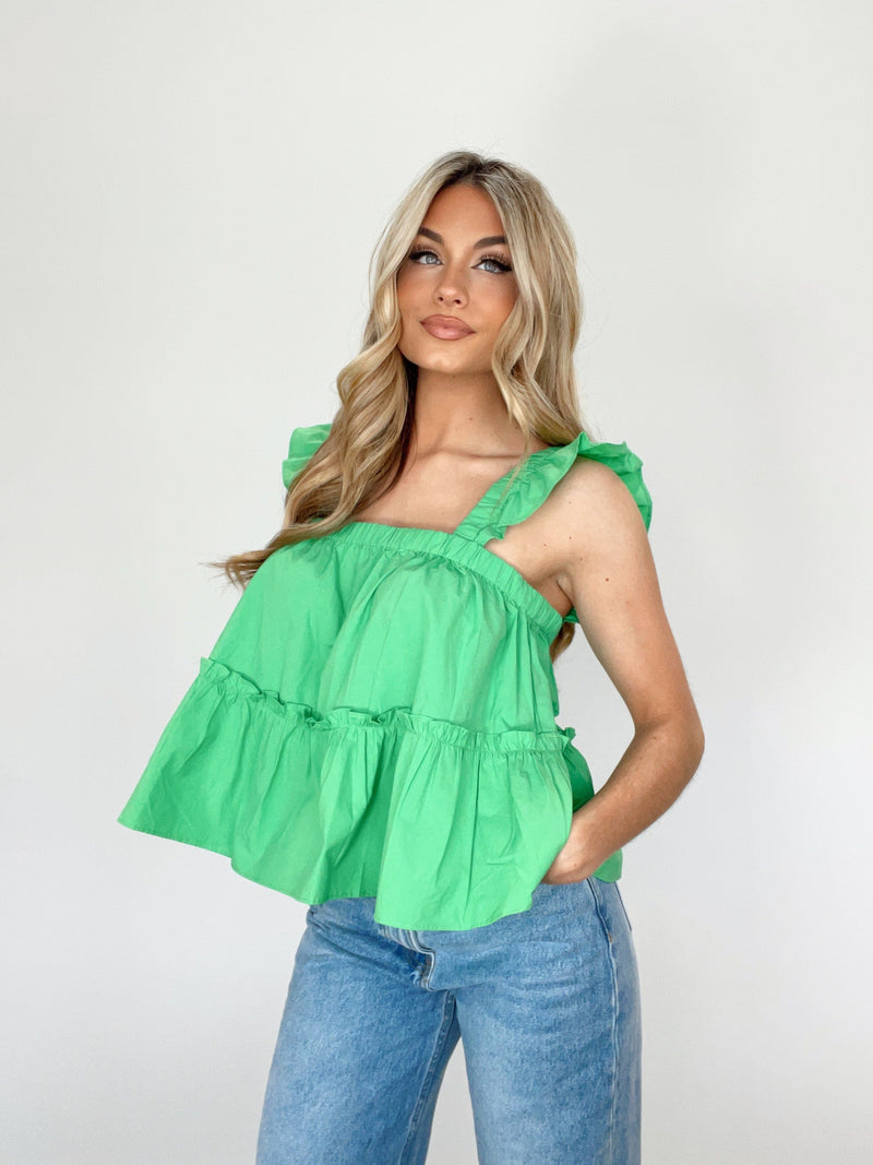 L6993 ruffled square neck tank by together