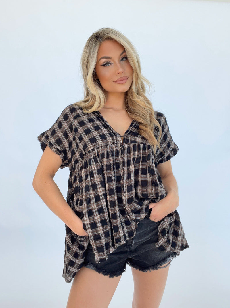 L7195 v neck babydoll top by together