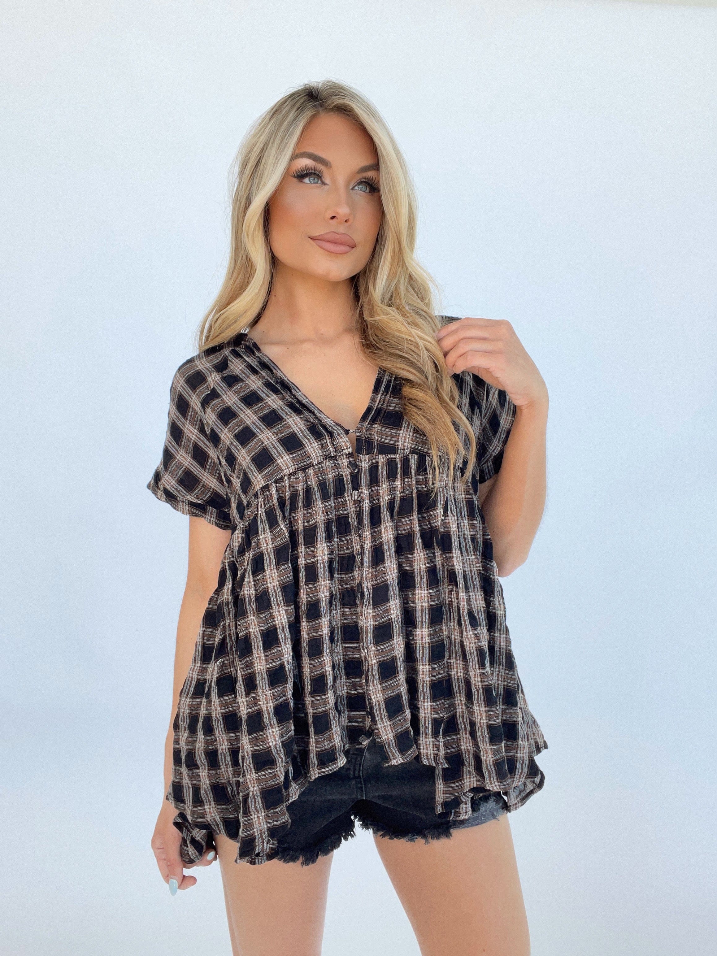 L7195 v neck babydoll top by together