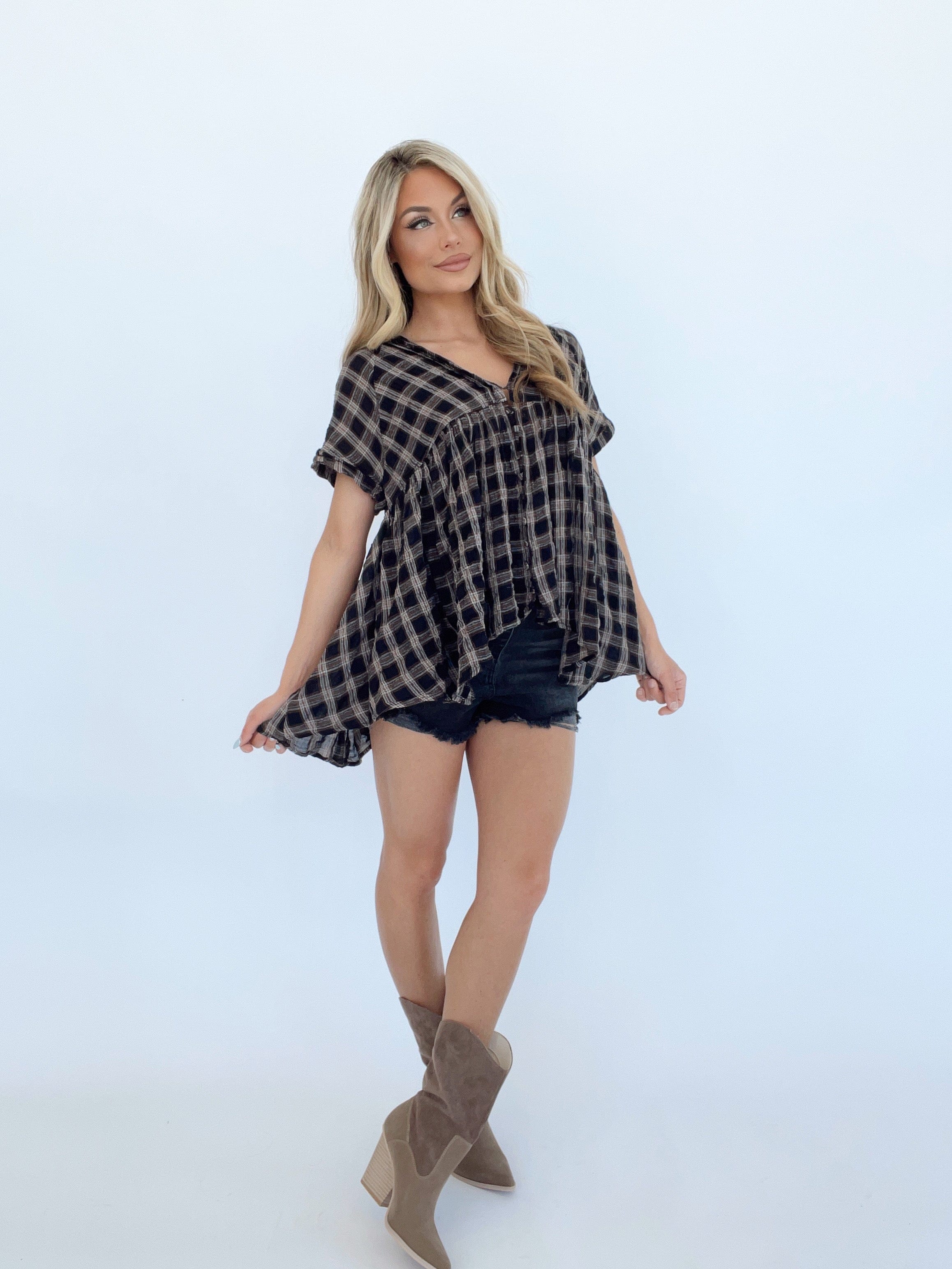 L7195 v neck babydoll top by together