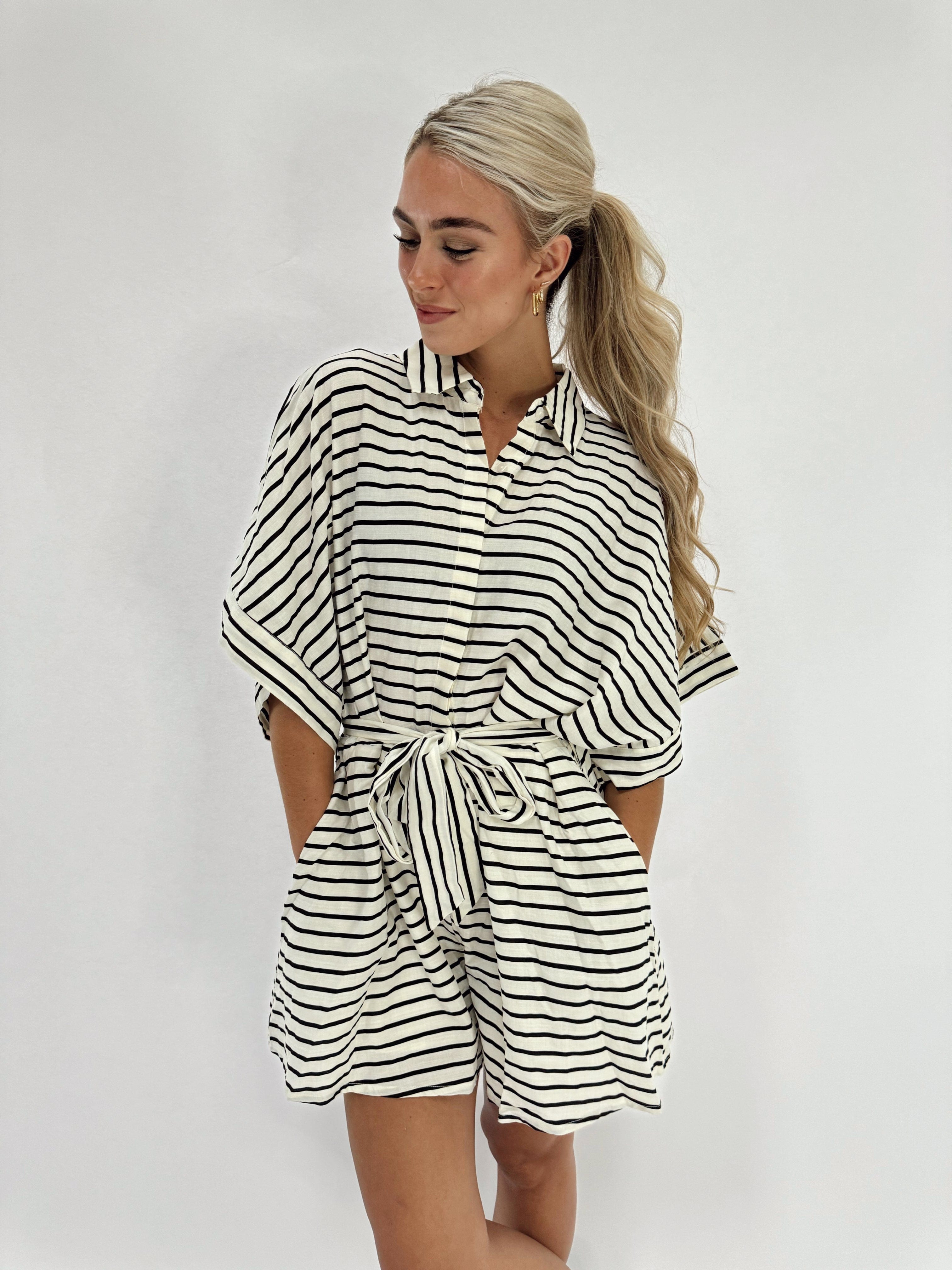 L7599 black striped romper by together