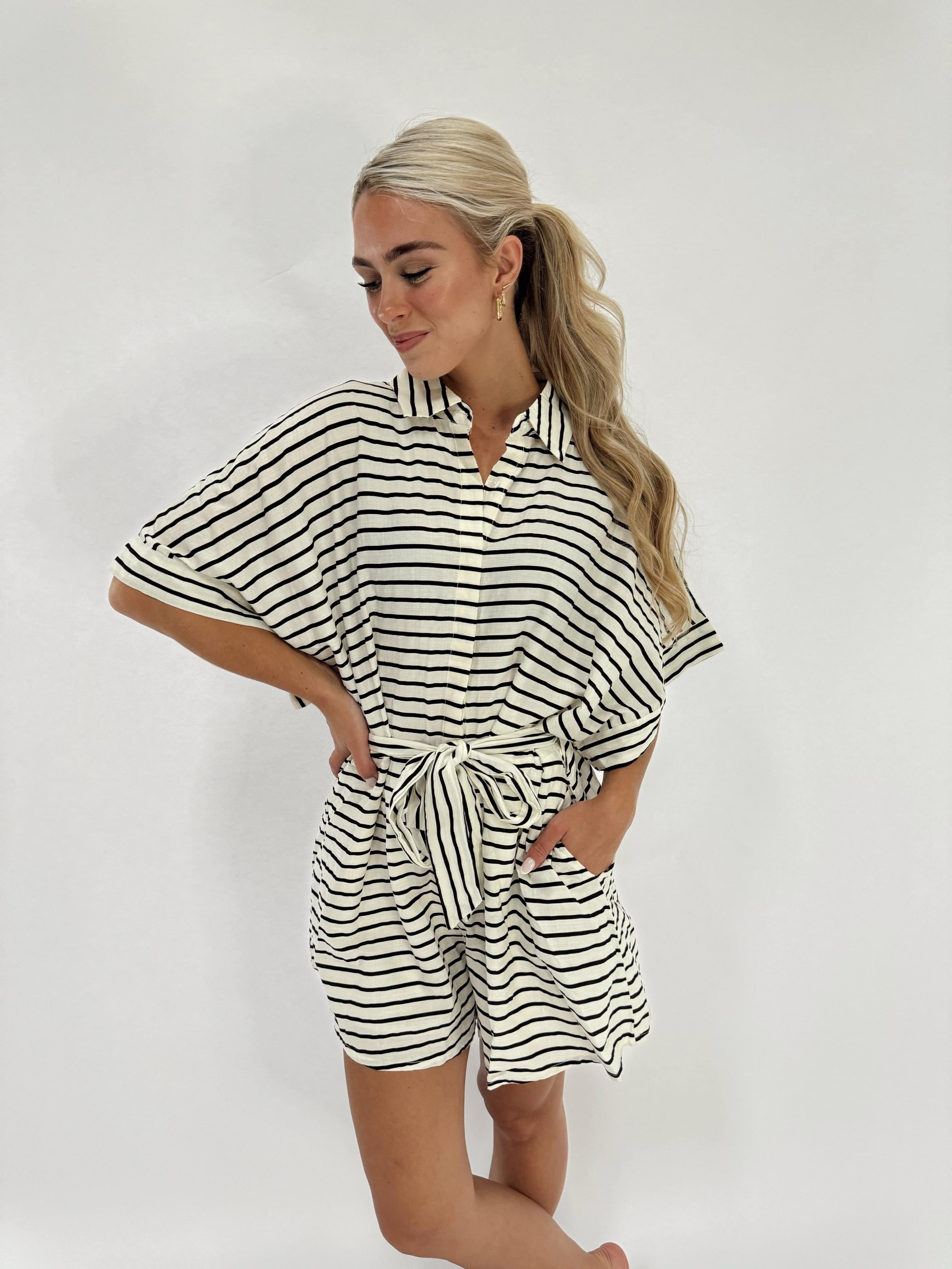 L7599 black striped romper by together