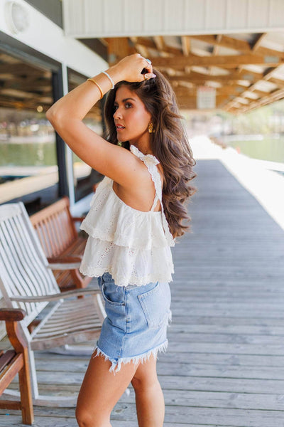 Electric Blue Eyelet Tie-Front Top