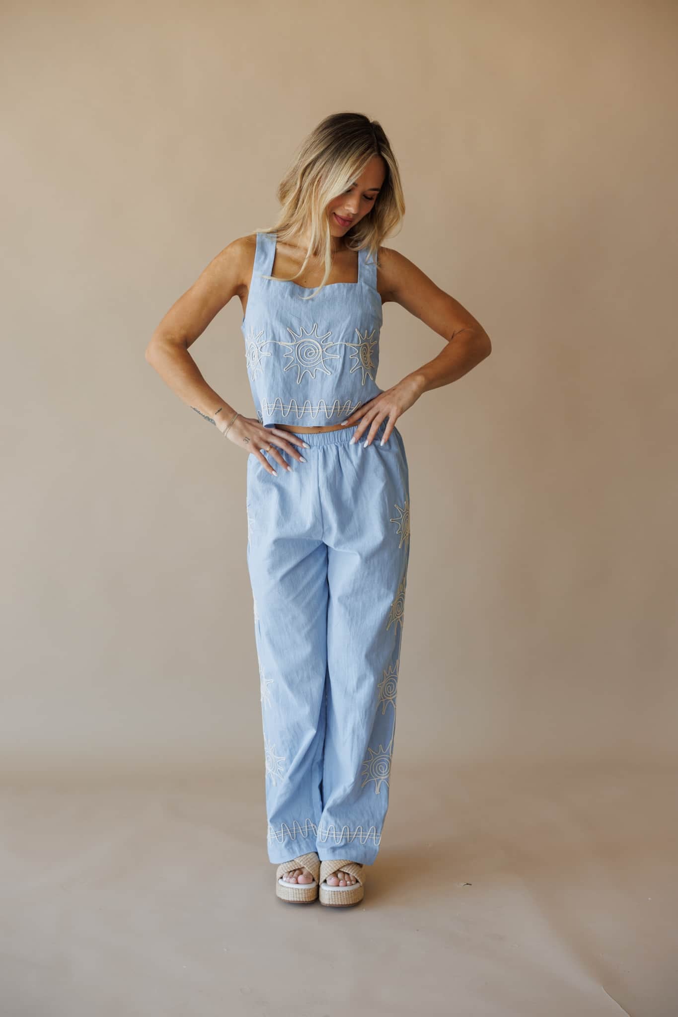 Seaside Sketch Embroidered Pants