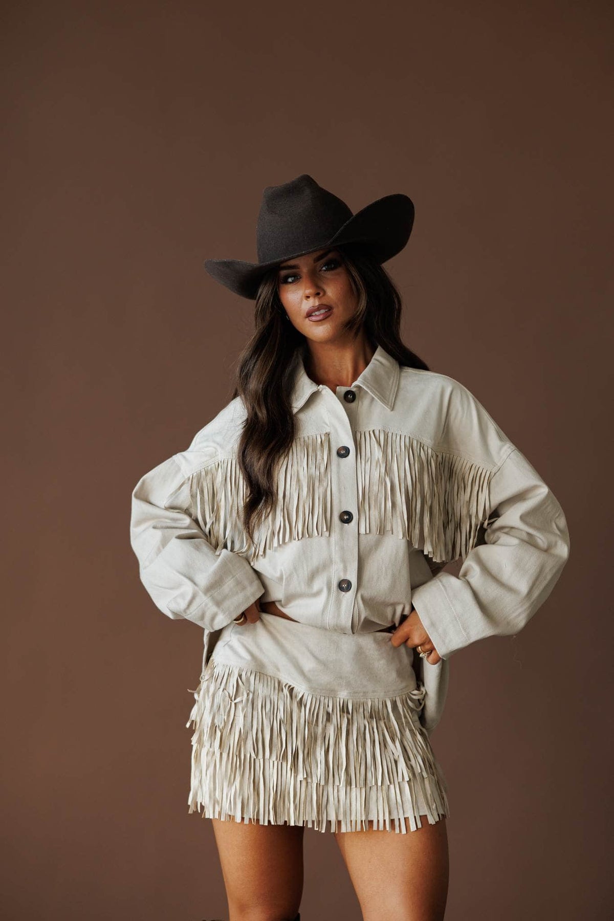 Oatmeal fringe mini skirt