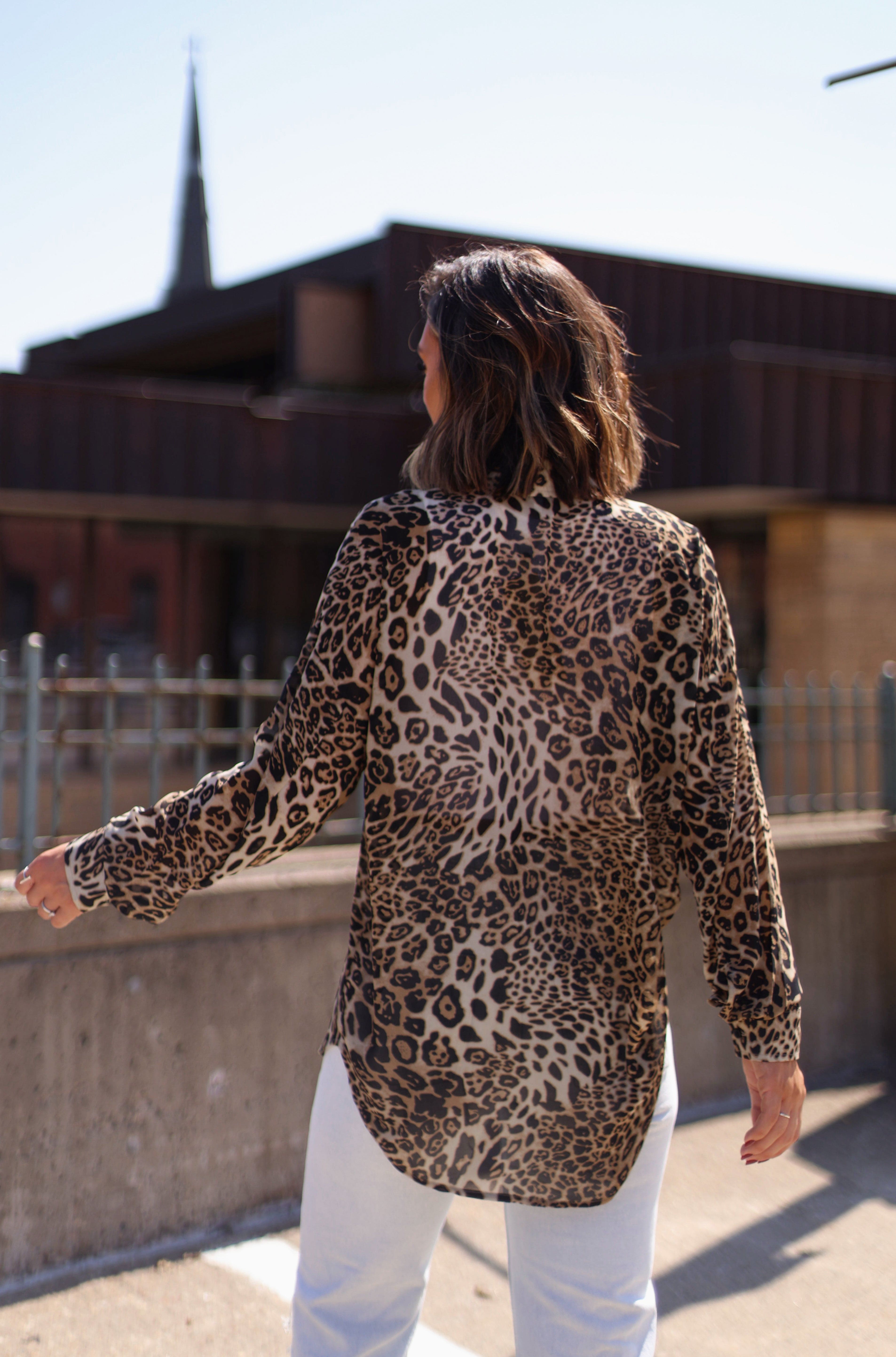 Leopard Oversized Blouse - S / Brown