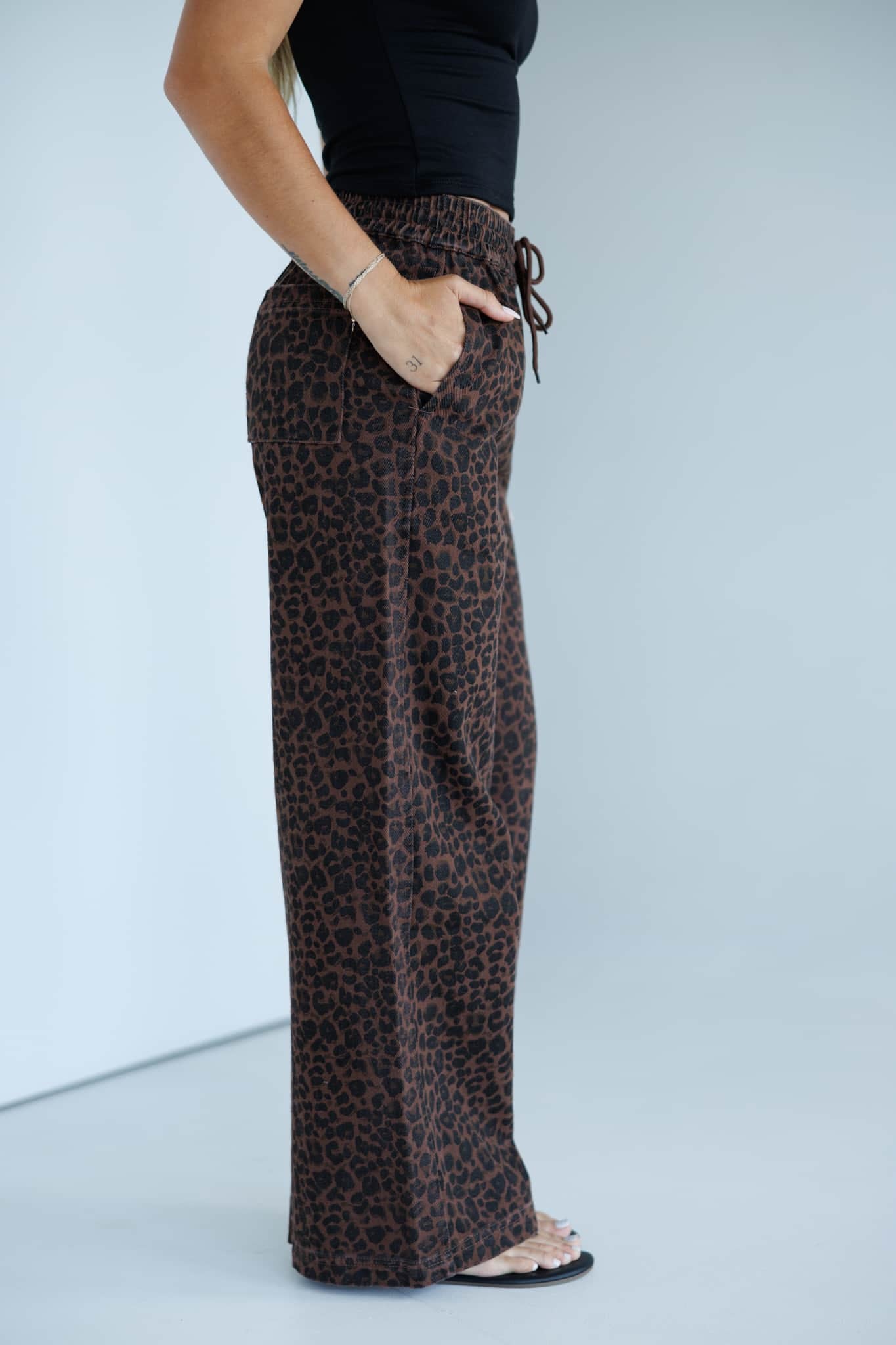 Leopard Print Denim Track Pants