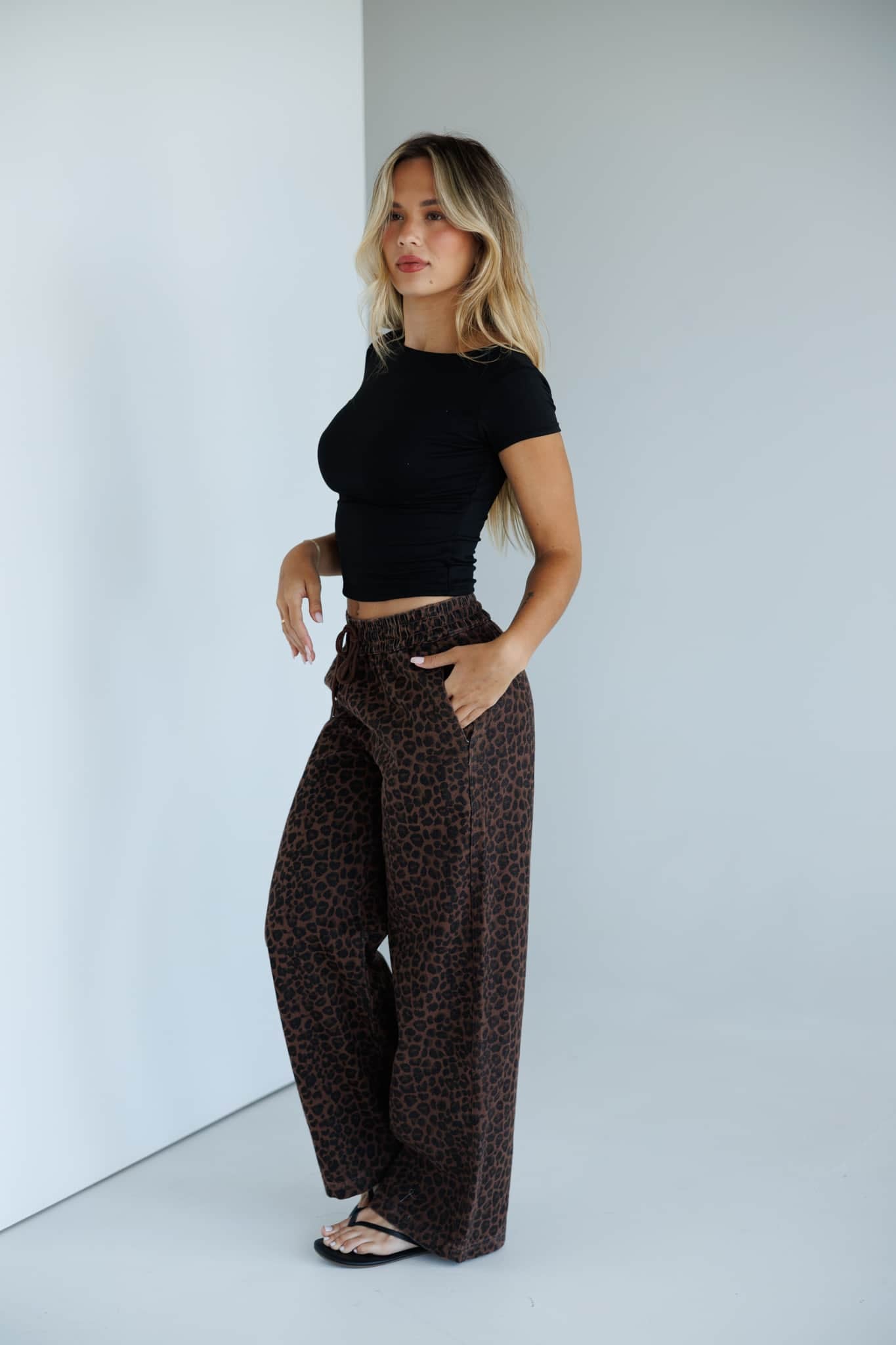 Leopard Print Denim Track Pants